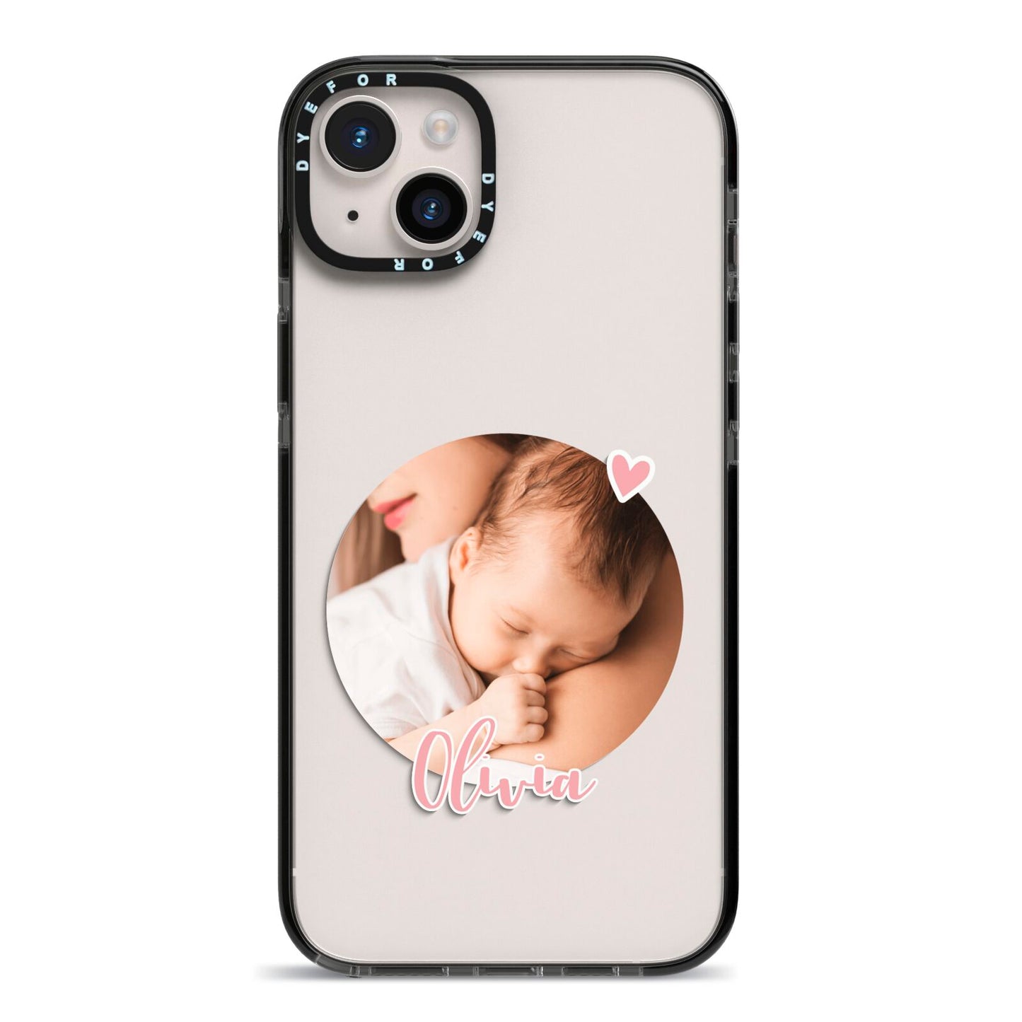 Round Photo Love Upload iPhone 14 Plus Black Impact Case on Silver phone