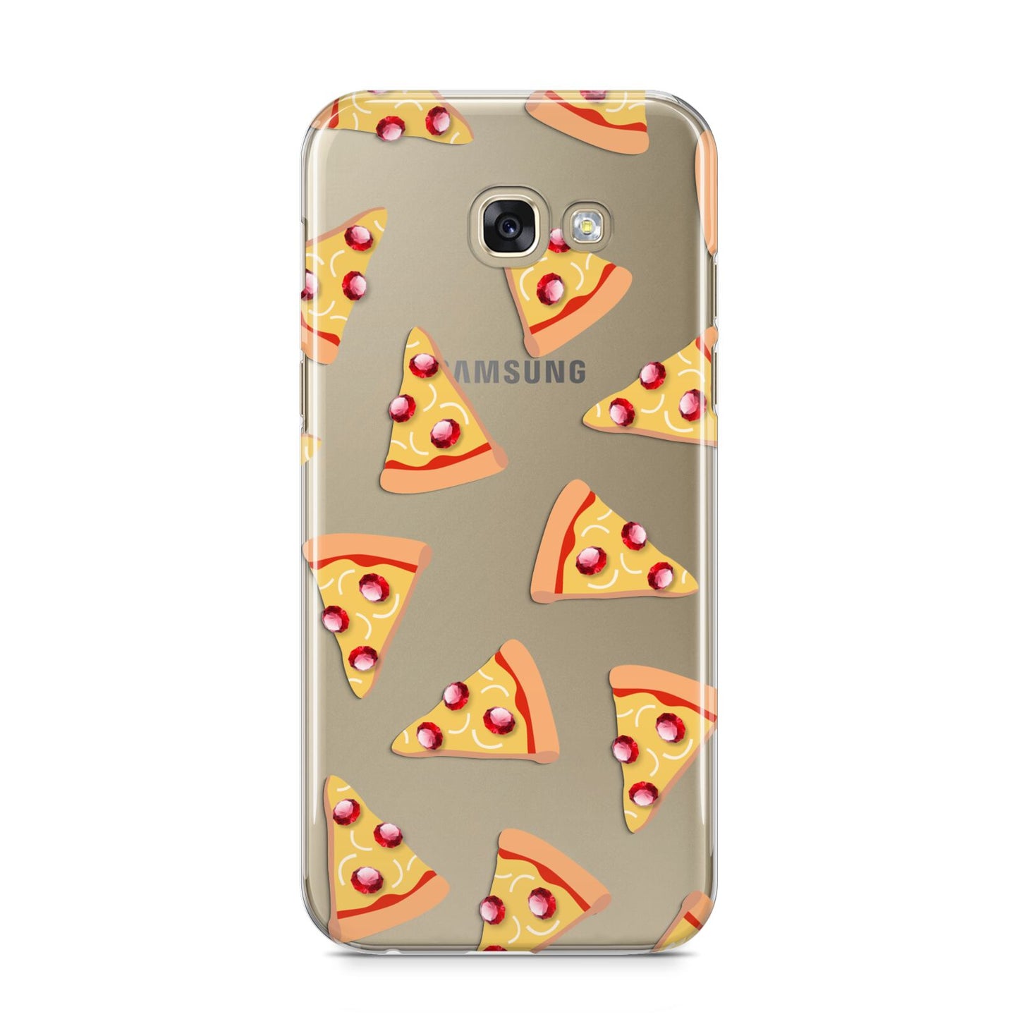 Rubies on Cartoon Pizza Slices Samsung Galaxy A5 2017 Case on gold phone