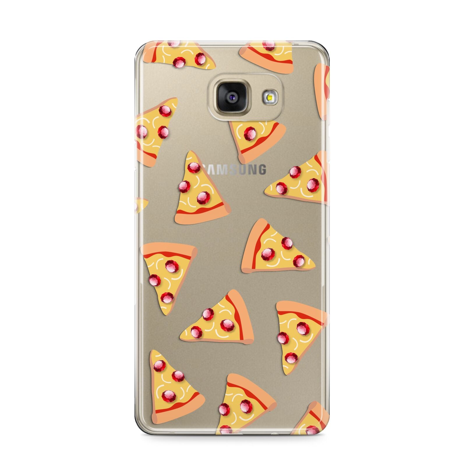 Rubies on Cartoon Pizza Slices Samsung Galaxy A9 2016 Case on gold phone