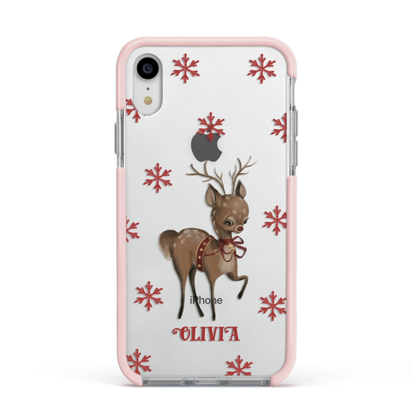 Rudolph Delivery Apple iPhone XR Impact Case Pink Edge on Silver Phone