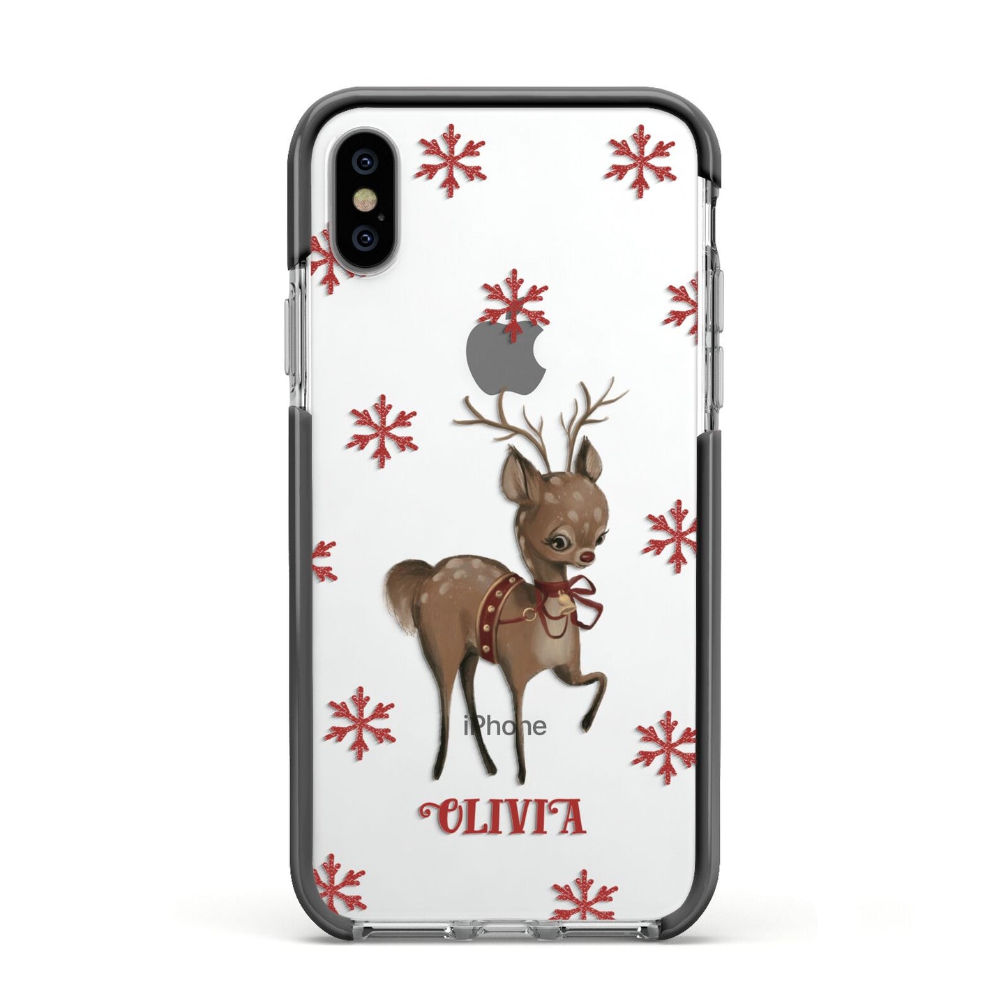 Rudolph Delivery Apple iPhone Xs Impact Case Black Edge on Silver Phone