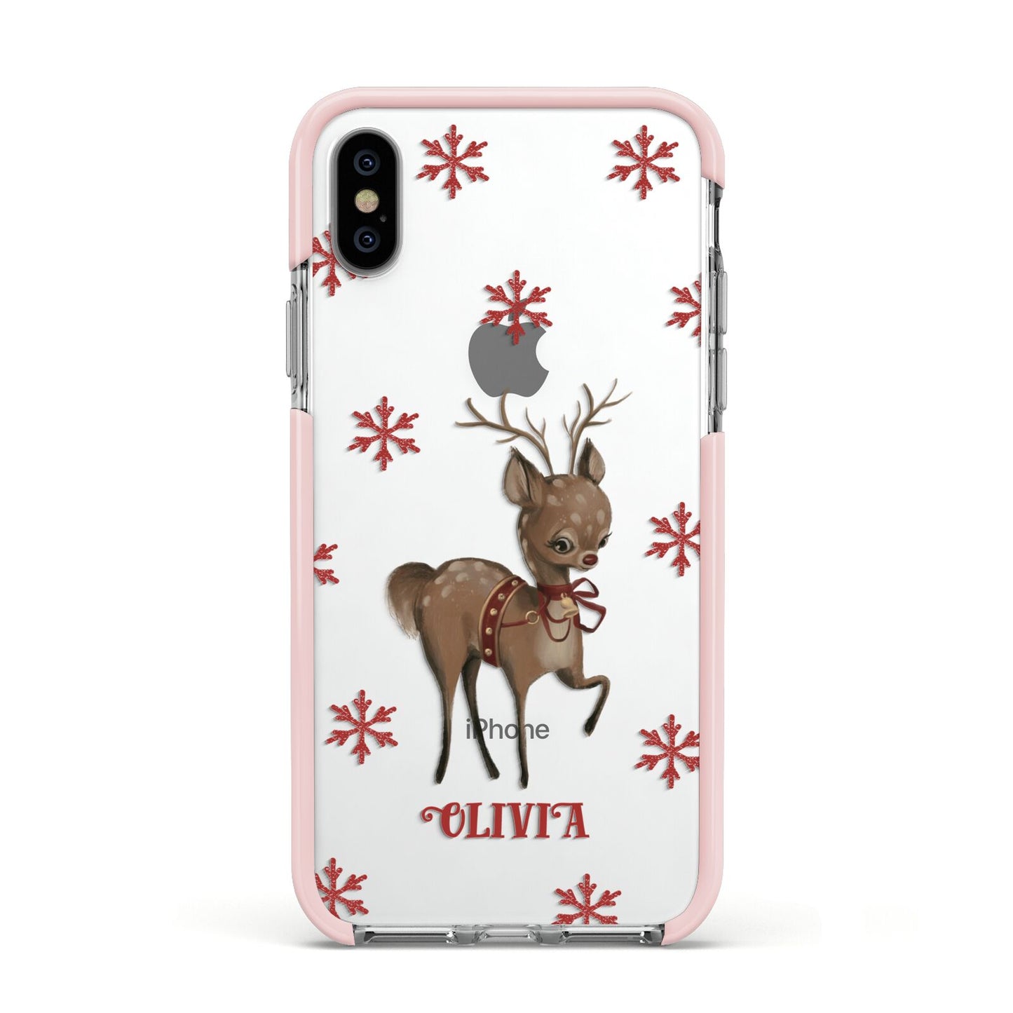 Rudolph Delivery Apple iPhone Xs Impact Case Pink Edge on Silver Phone