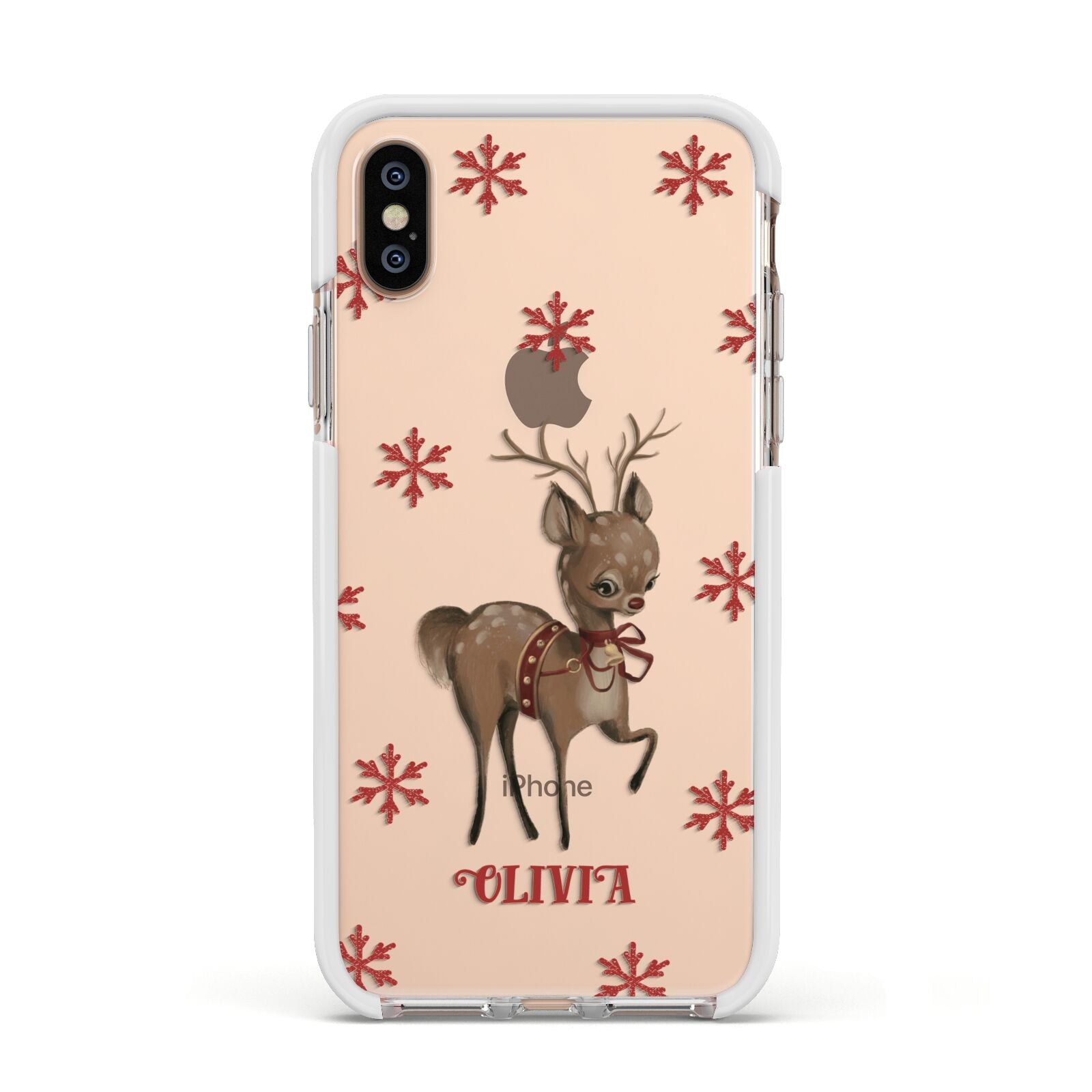 Rudolph Delivery Apple iPhone Xs Impact Case White Edge on Gold Phone