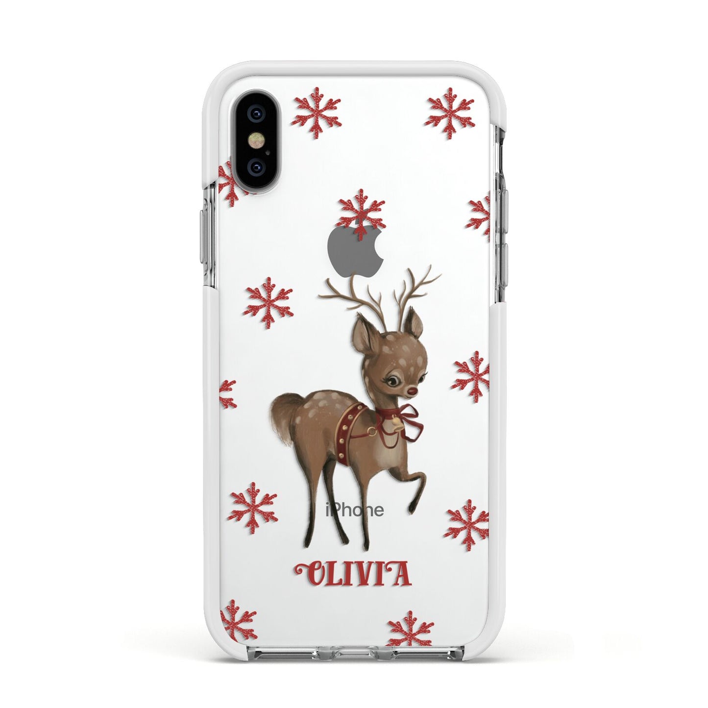 Rudolph Delivery Apple iPhone Xs Impact Case White Edge on Silver Phone