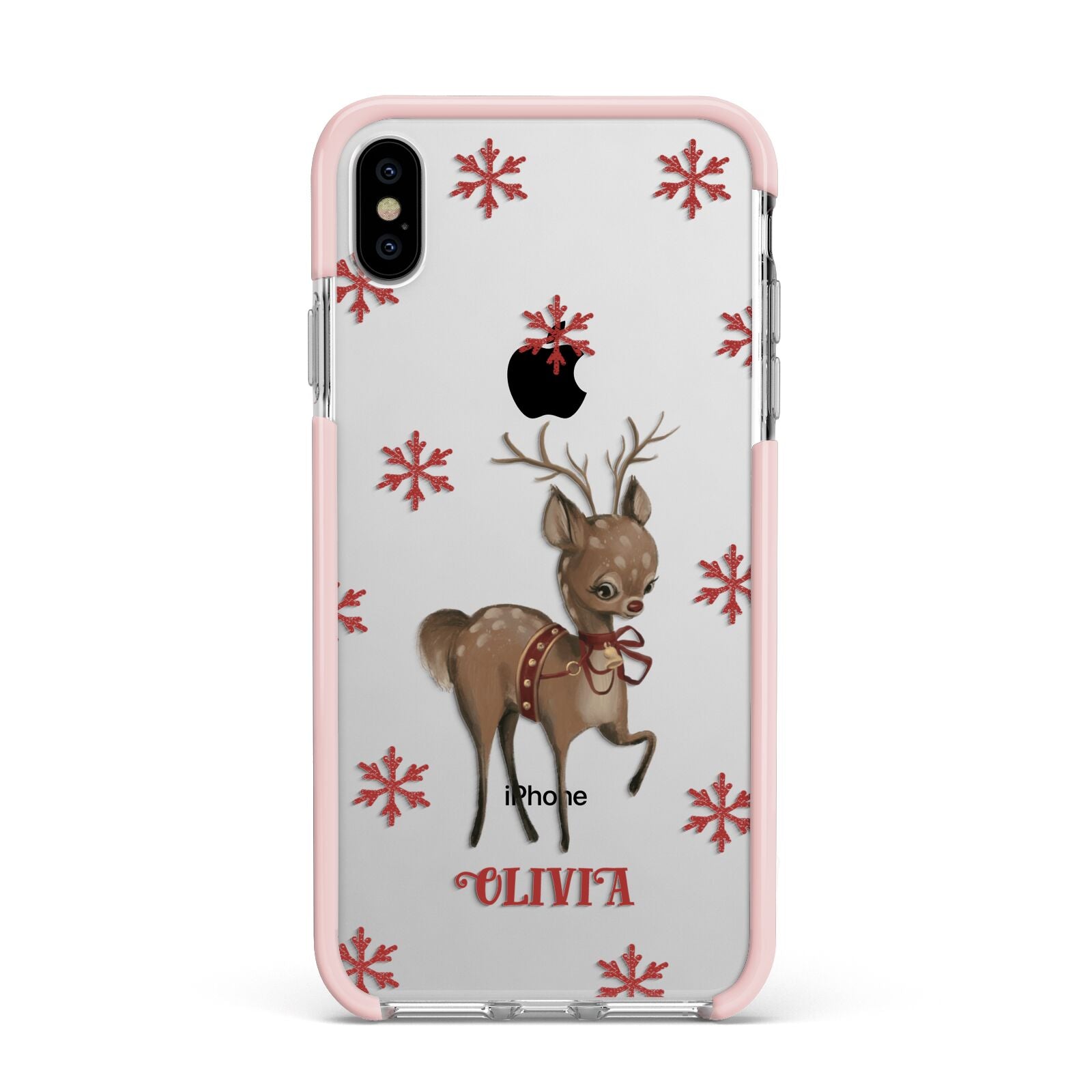 Rudolph Delivery Apple iPhone Xs Max Impact Case Pink Edge on Silver Phone