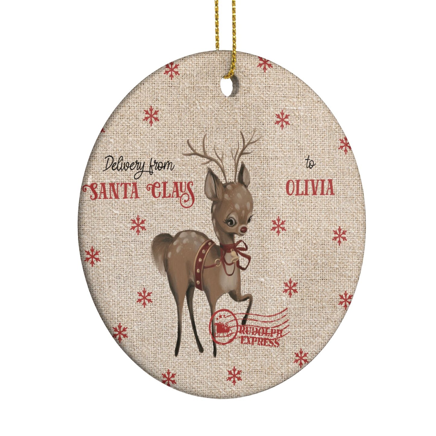 Rudolph Delivery Circle Decoration Side Angle