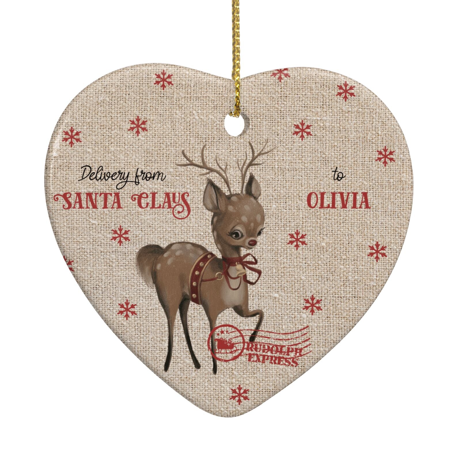 Rudolph Delivery Heart Decoration Back Image