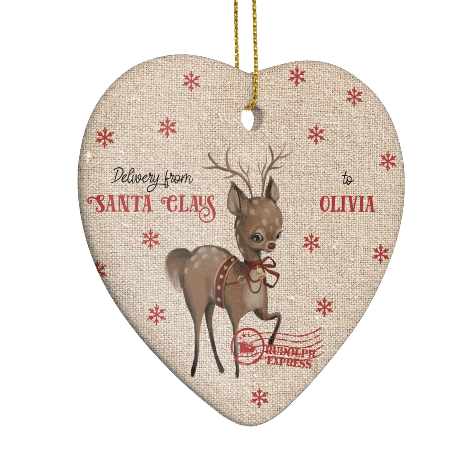 Rudolph Delivery Heart Decoration Side Angle