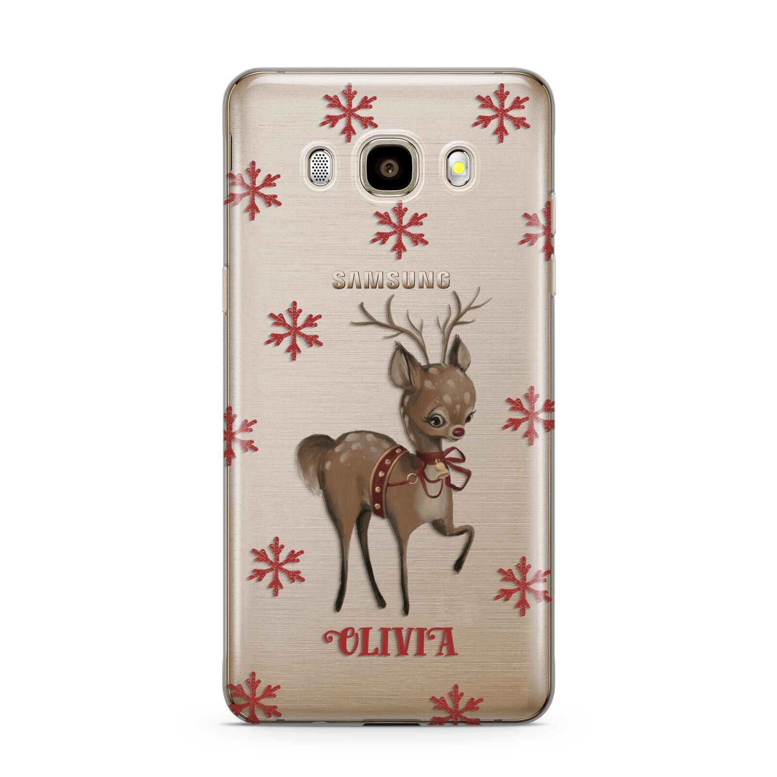 Rudolph Delivery Samsung Galaxy J7 2016 Case on gold phone