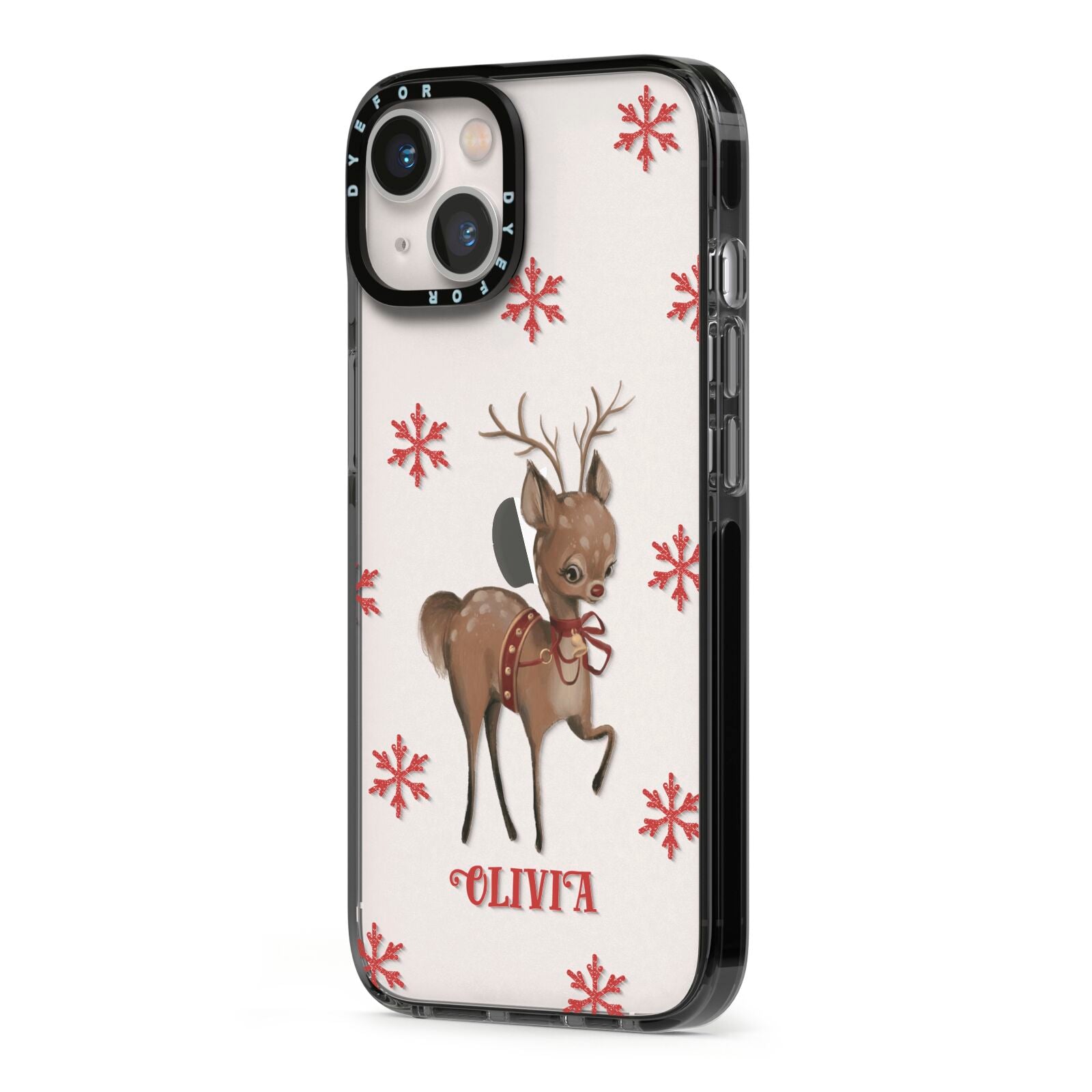 Rudolph Delivery iPhone 13 Black Impact Case Side Angle on Silver phone