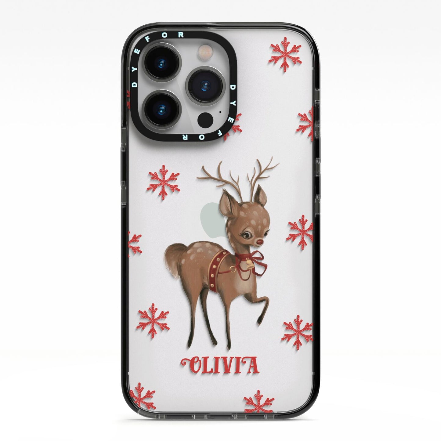 Rudolph Delivery iPhone 13 Pro Black Impact Case on Silver phone