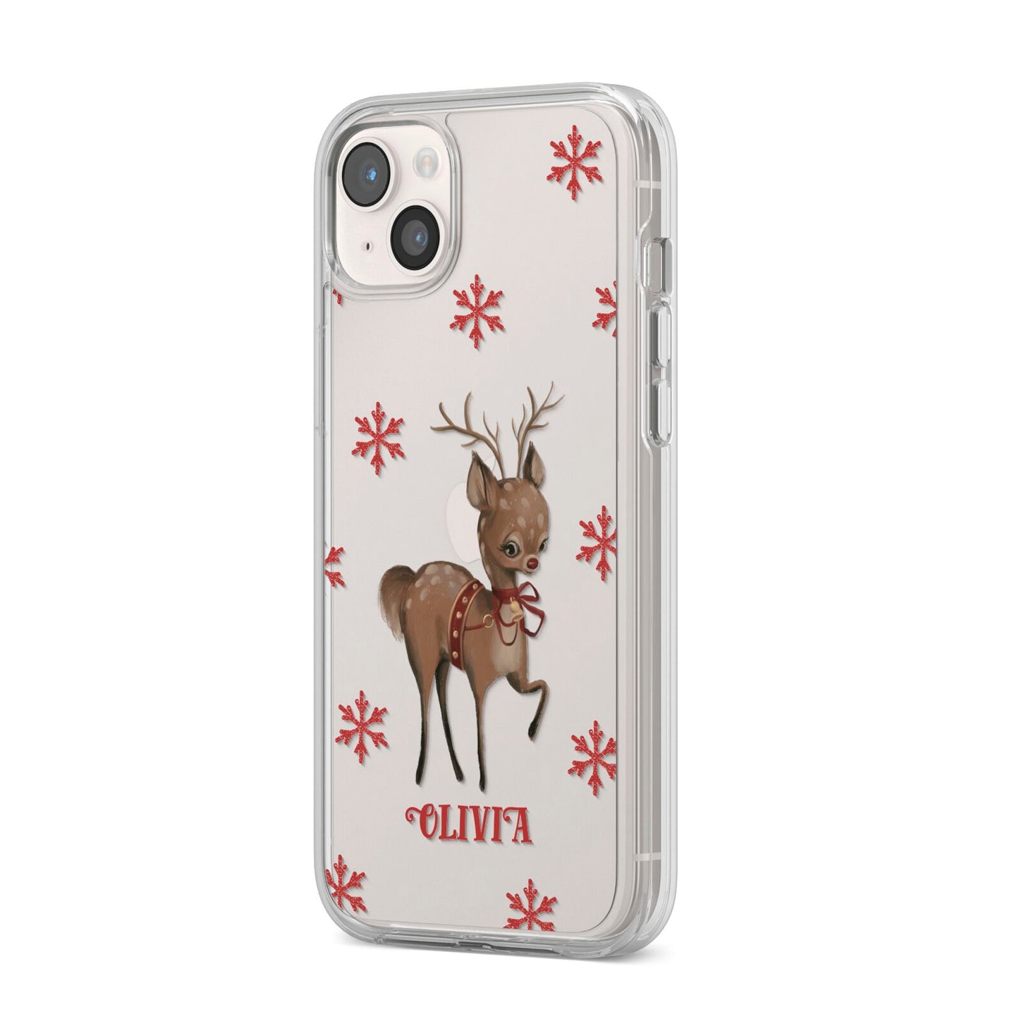 Rudolph Delivery iPhone 14 Plus Clear Tough Case Starlight Angled Image