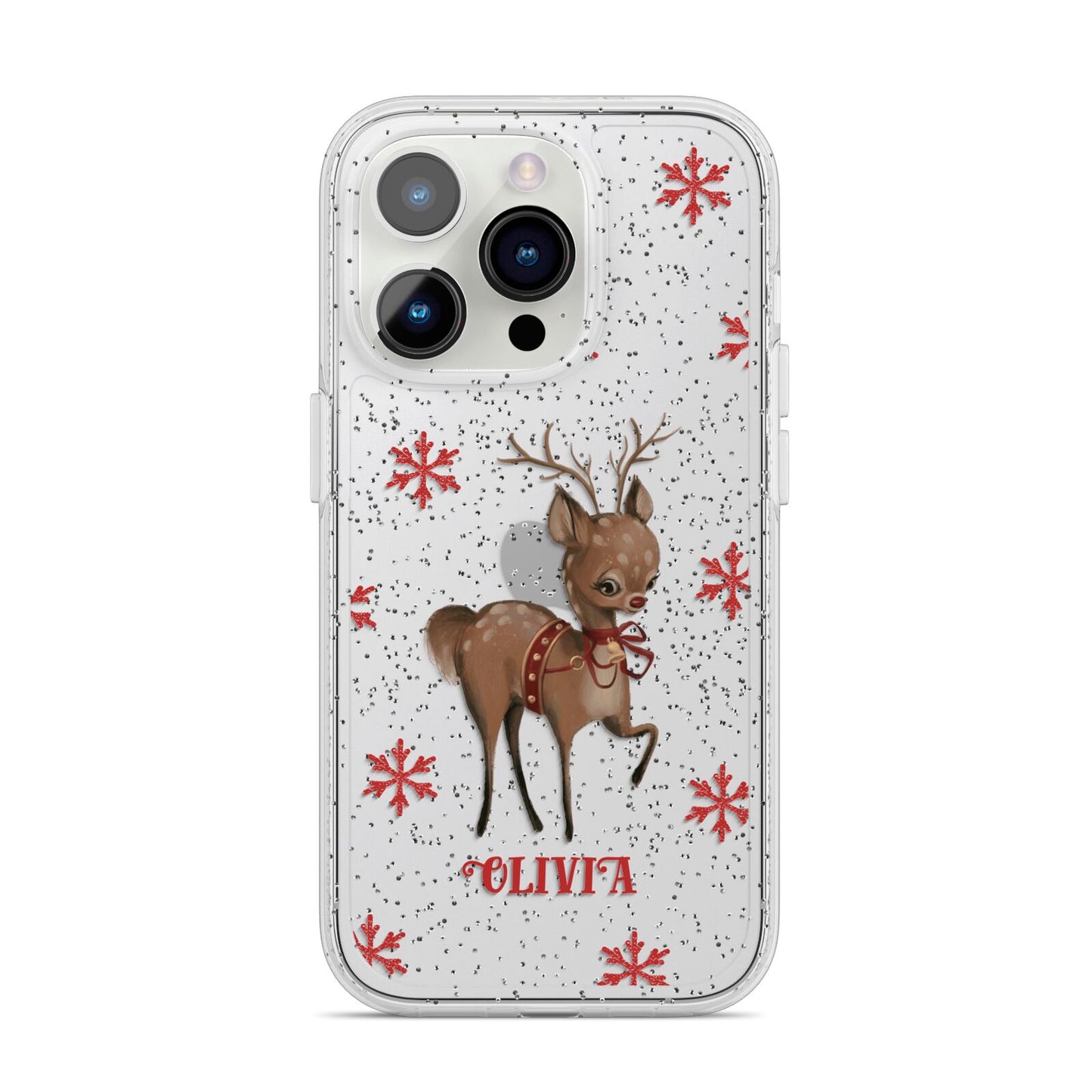 Rudolph Delivery iPhone 14 Pro Glitter Tough Case Silver