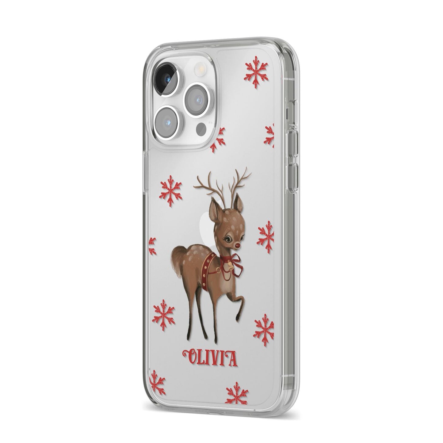 Rudolph Delivery iPhone 14 Pro Max Clear Tough Case Silver Angled Image