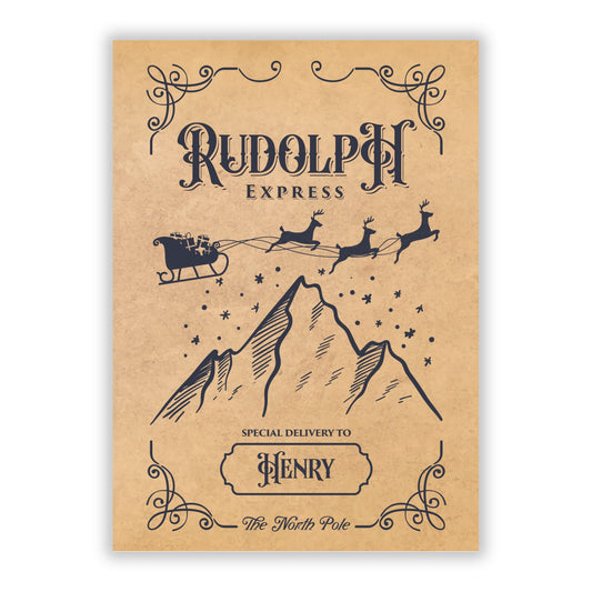 Rudolph Express Custom A5 Flat Greetings Card