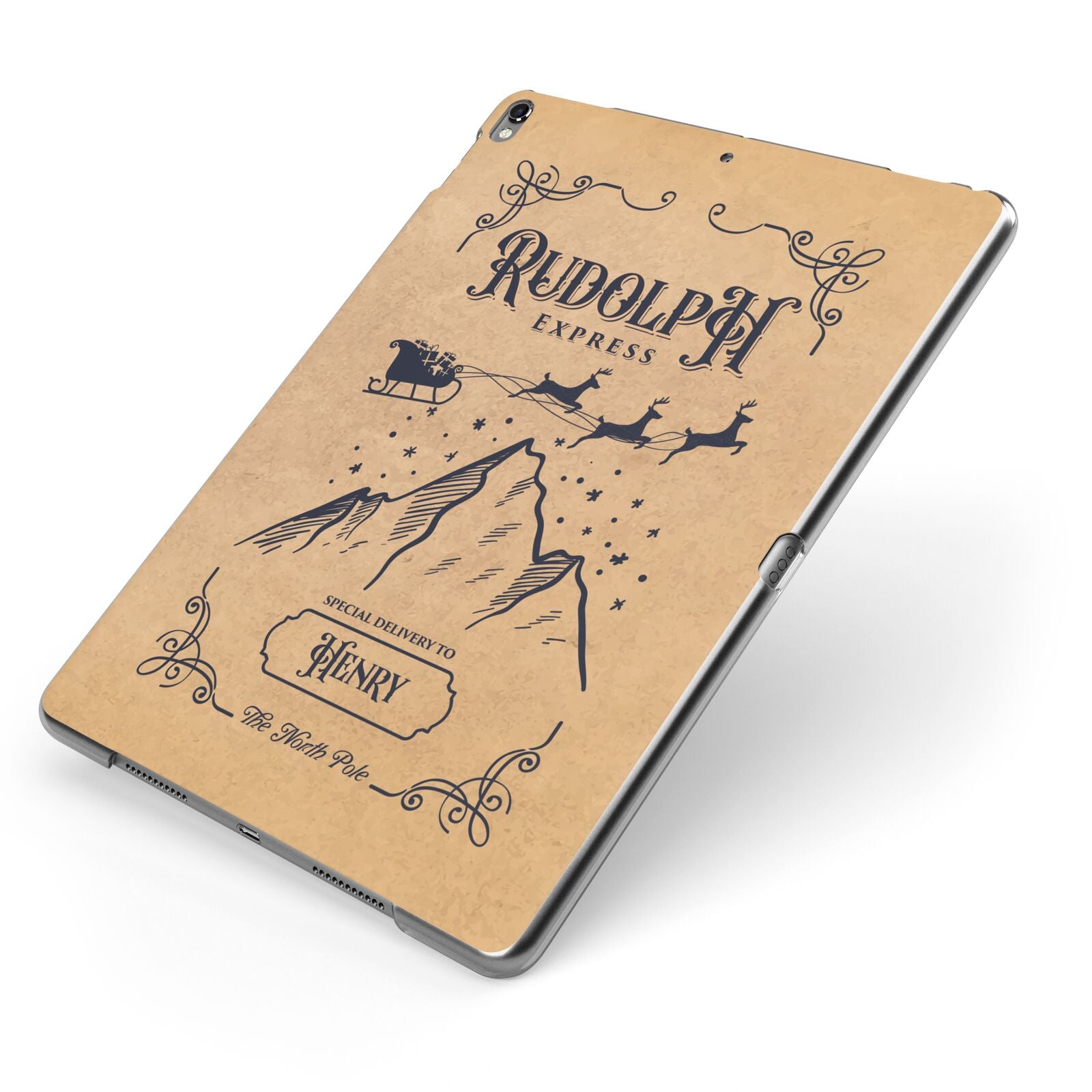 Rudolph Express Custom Apple iPad Case on Grey iPad Side View