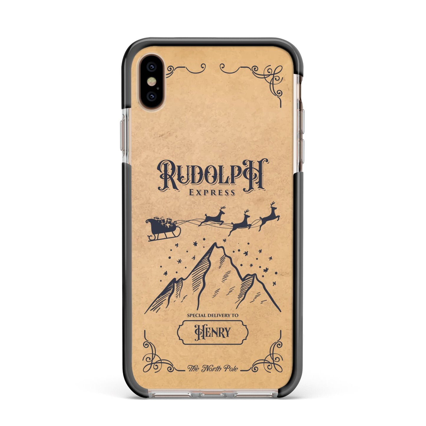 Rudolph Express Custom Apple iPhone Xs Max Impact Case Black Edge on Gold Phone