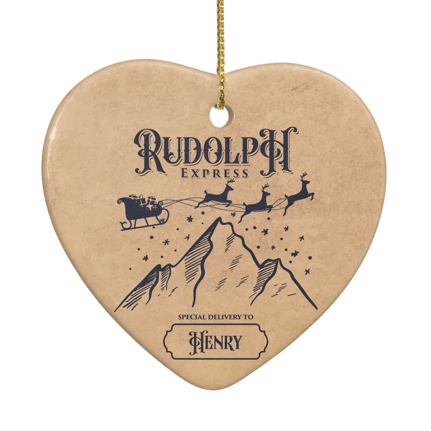 Rudolph Express Custom Heart Decoration Back Image