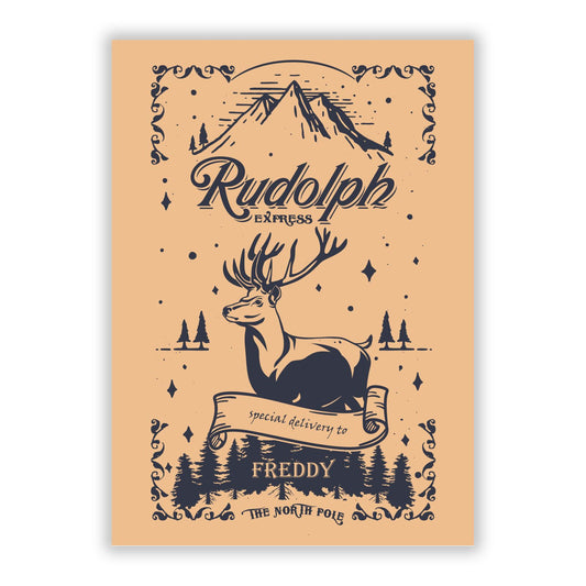 Rudolph Express Personalised A5 Flat Greetings Card