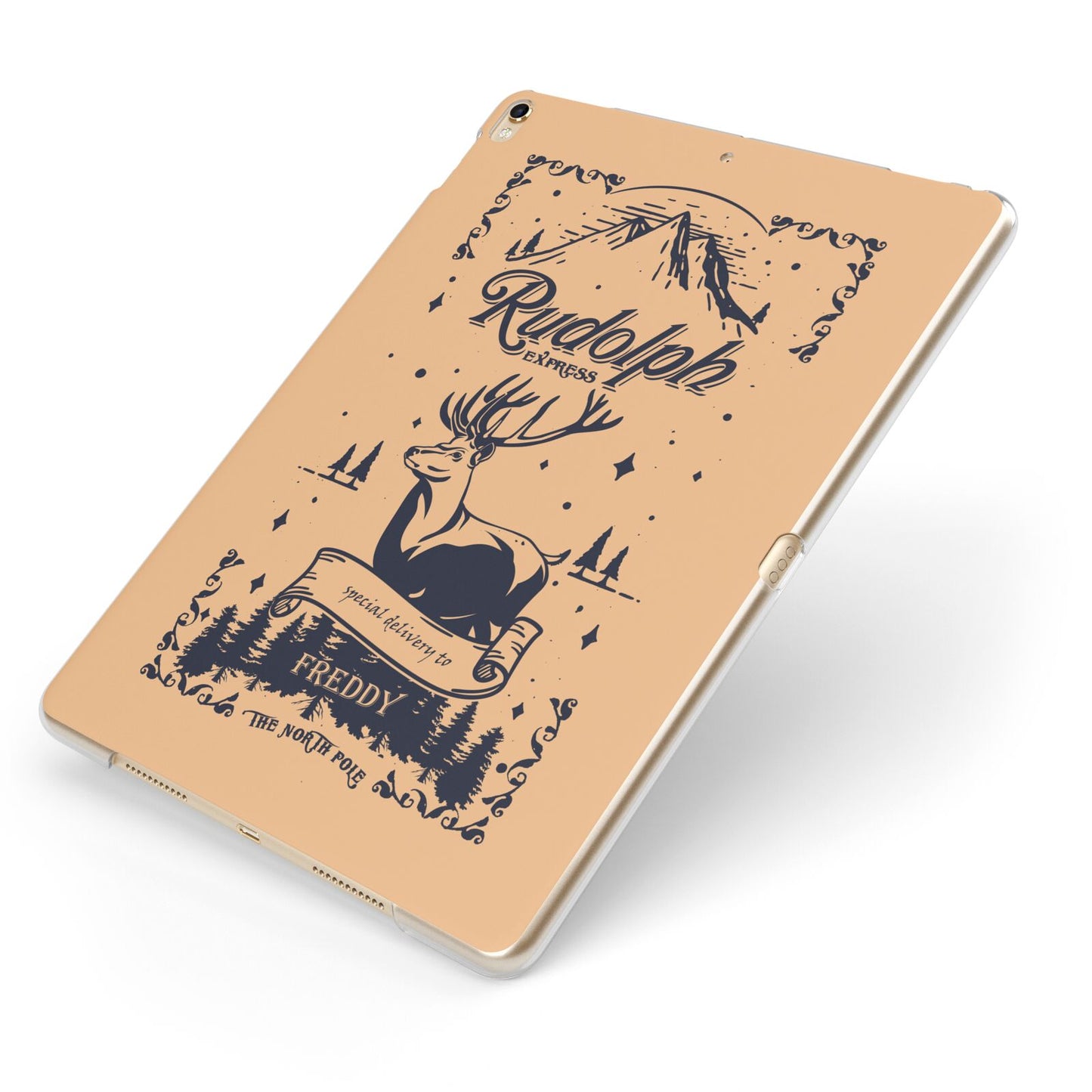 Rudolph Express Personalised Apple iPad Case on Gold iPad Side View
