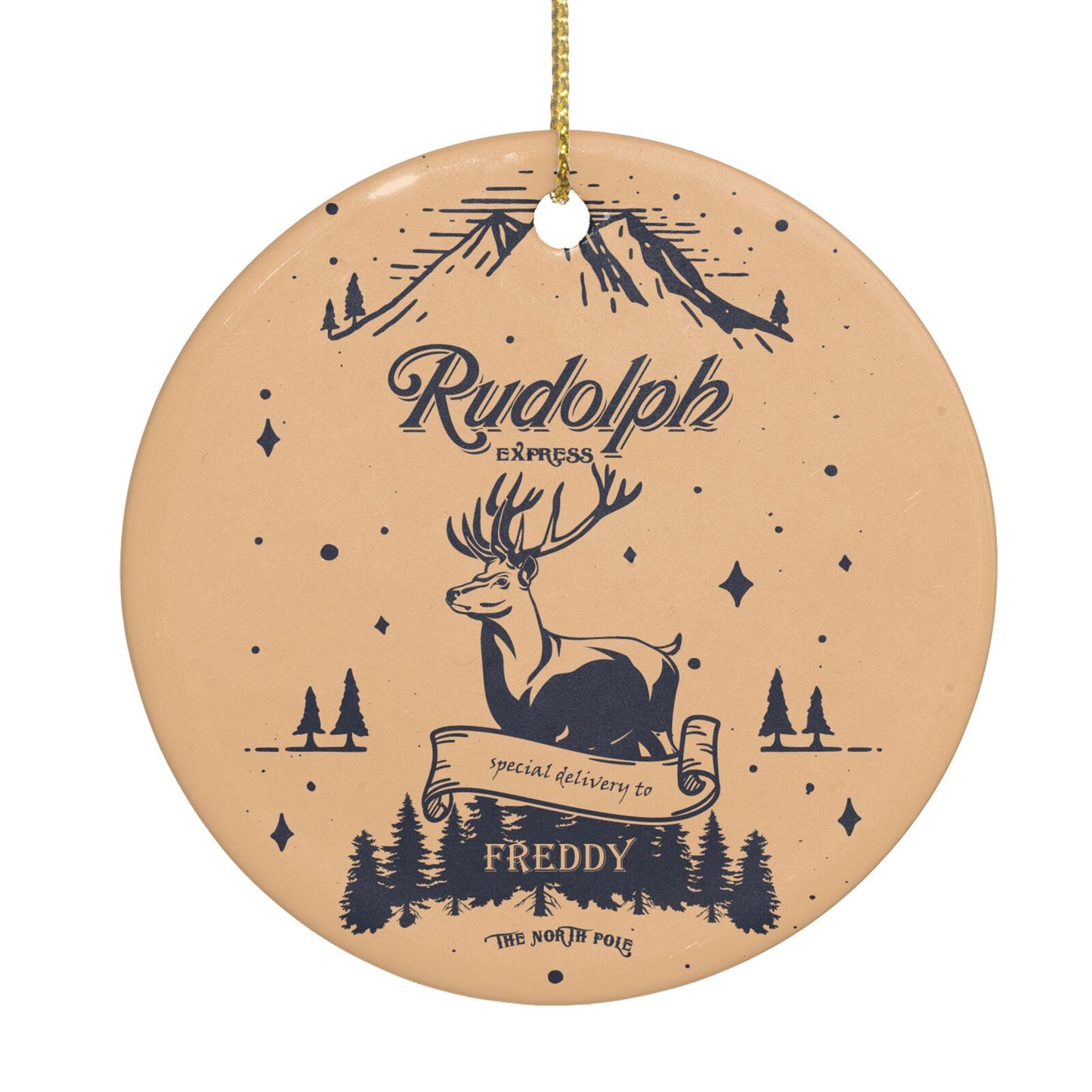 Rudolph Express Personalised Circle Decoration Back Image
