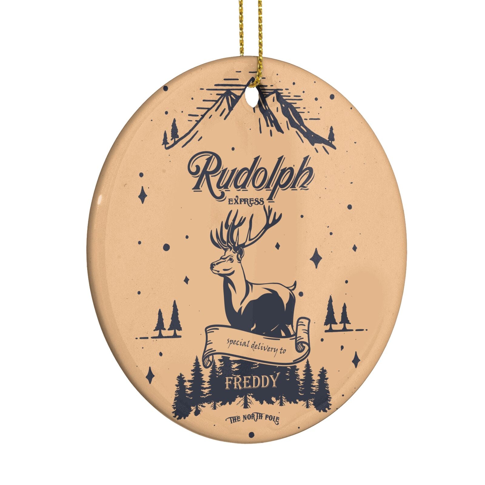 Rudolph Express Personalised Circle Decoration Side Angle