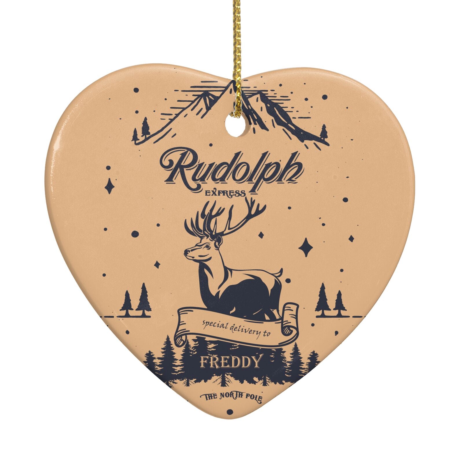 Rudolph Express Personalised Heart Decoration Back Image