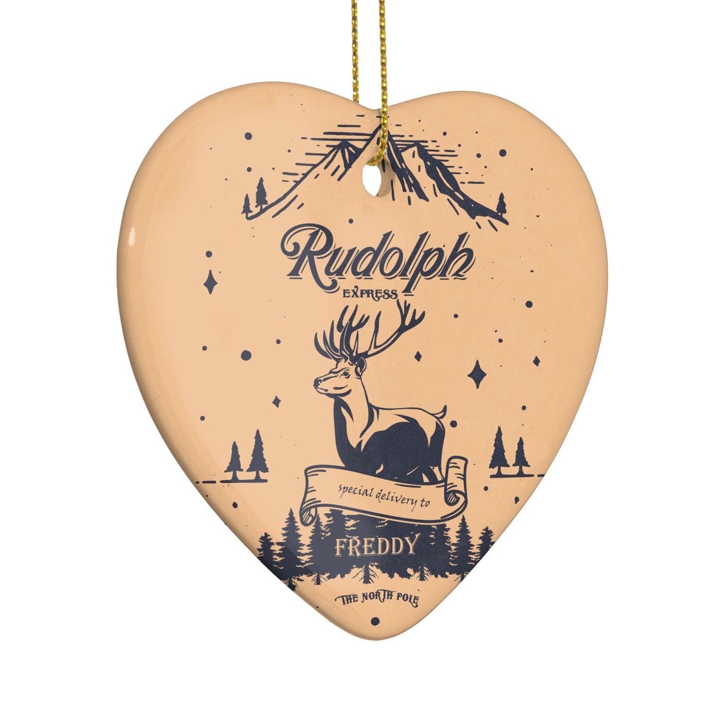 Rudolph Express Personalised Heart Decoration Side Angle
