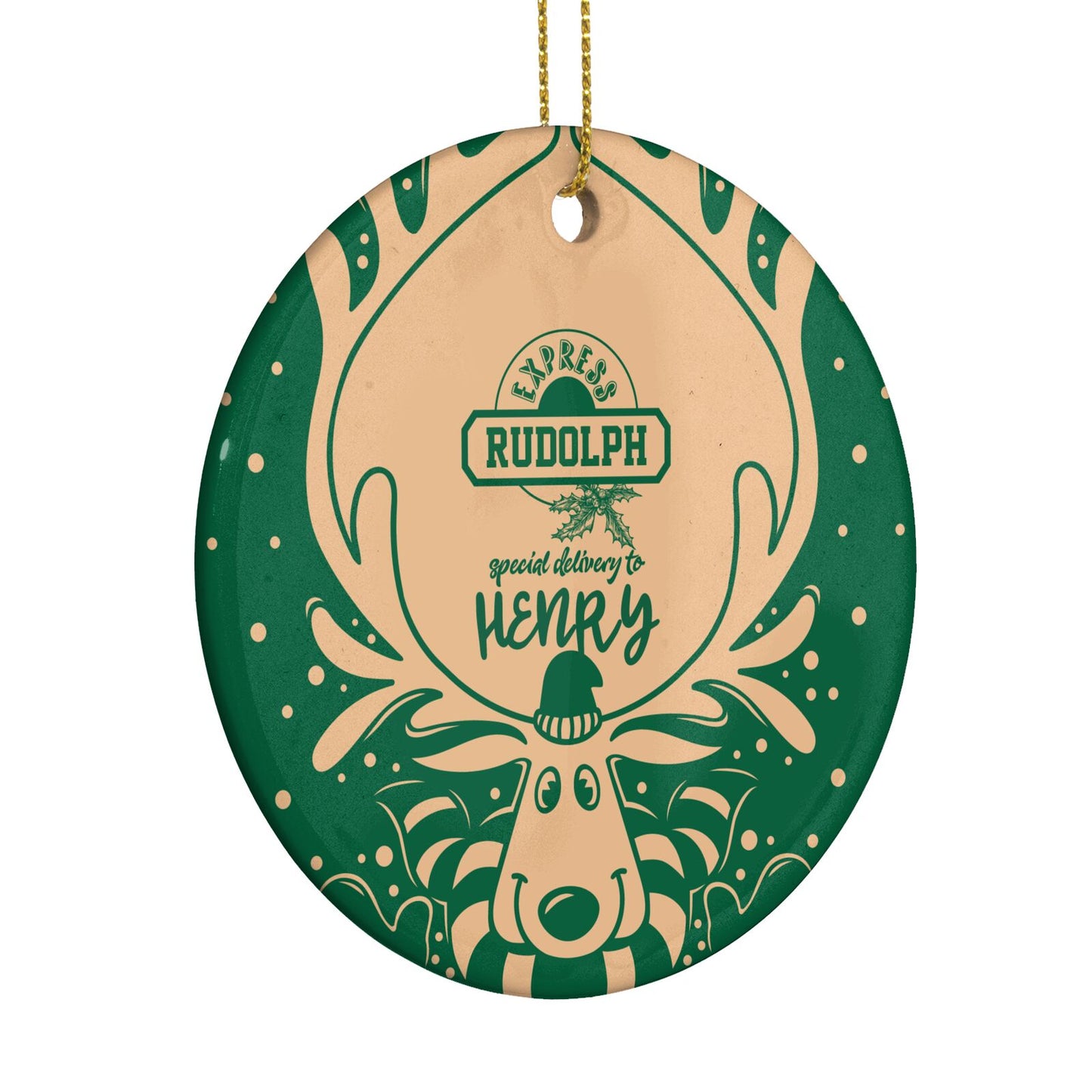 Rudolph Personalised Circle Decoration Side Angle