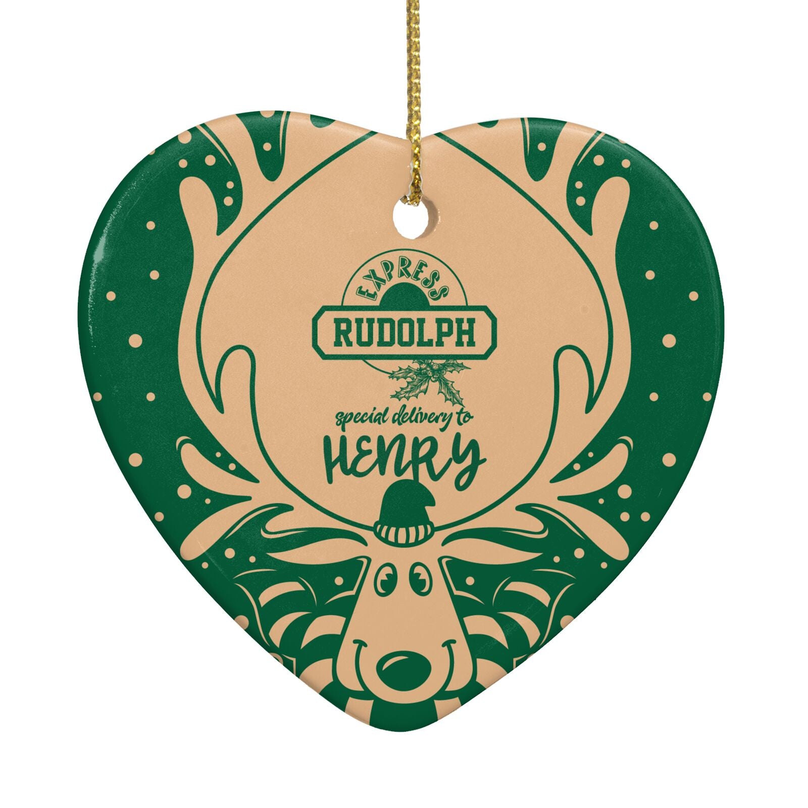 Rudolph Personalised Heart Decoration Back Image
