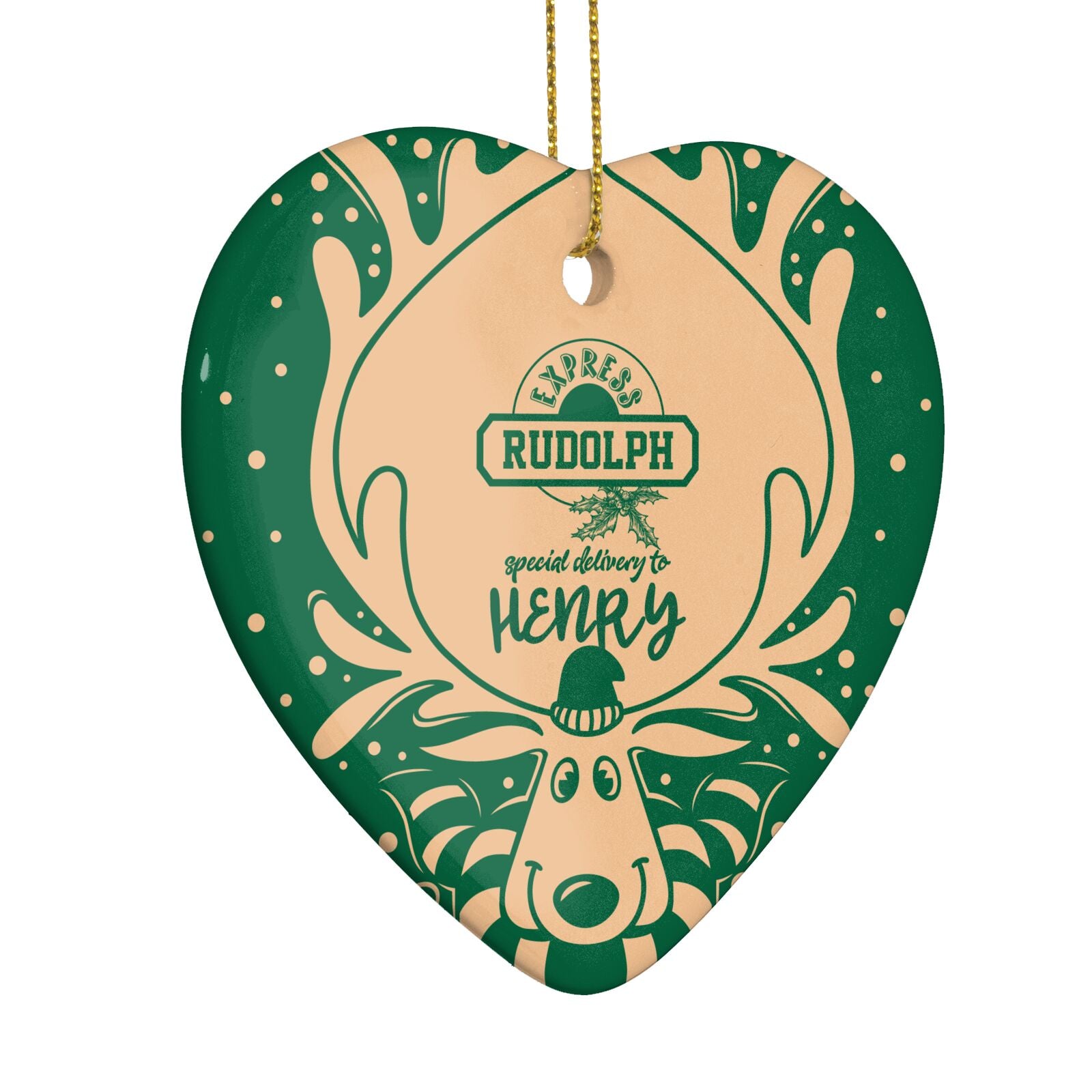 Rudolph Personalised Heart Decoration Side Angle