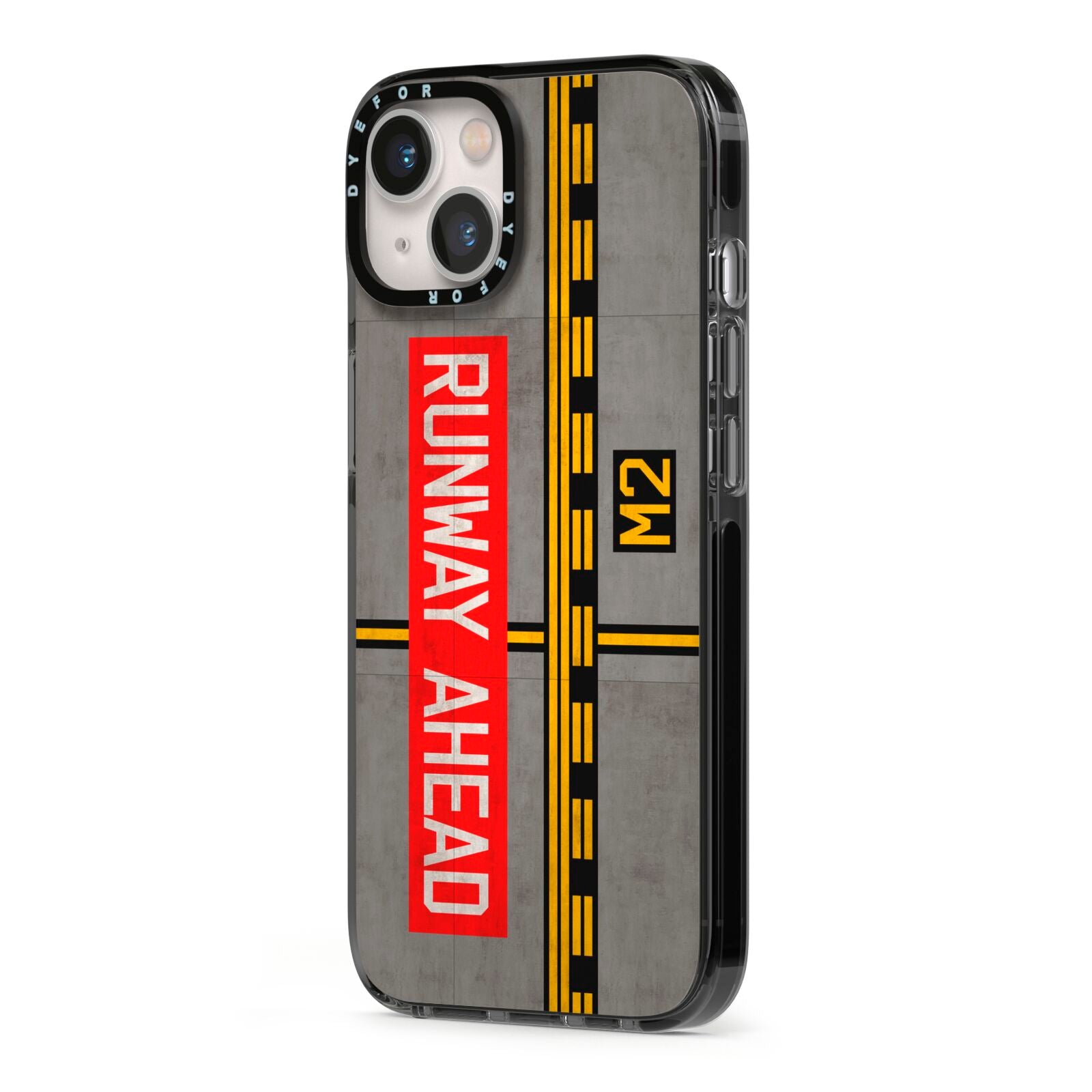 Runway Ahead iPhone 13 Black Impact Case Side Angle on Silver phone