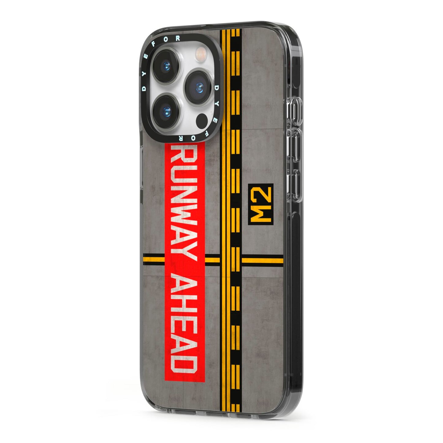 Runway Ahead iPhone 13 Pro Black Impact Case Side Angle on Silver phone