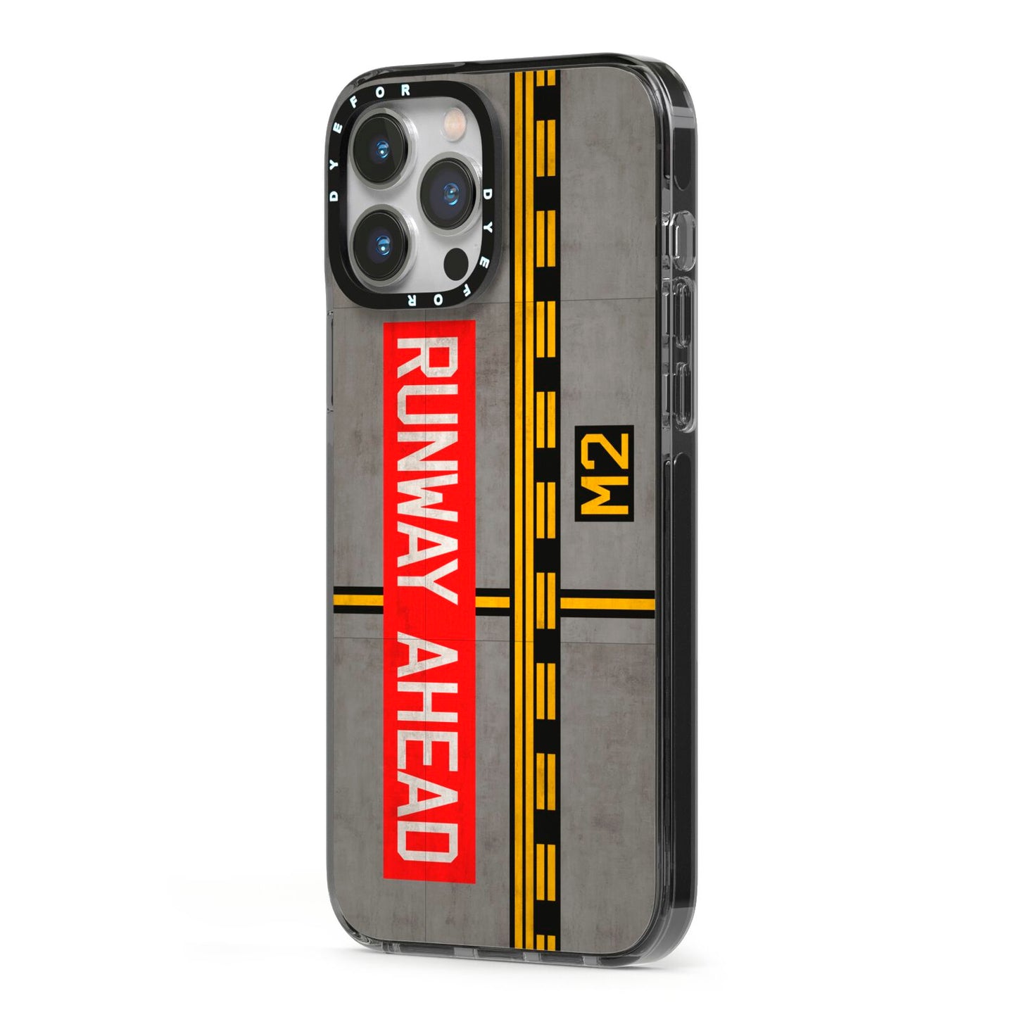 Runway Ahead iPhone 13 Pro Max Black Impact Case Side Angle on Silver phone