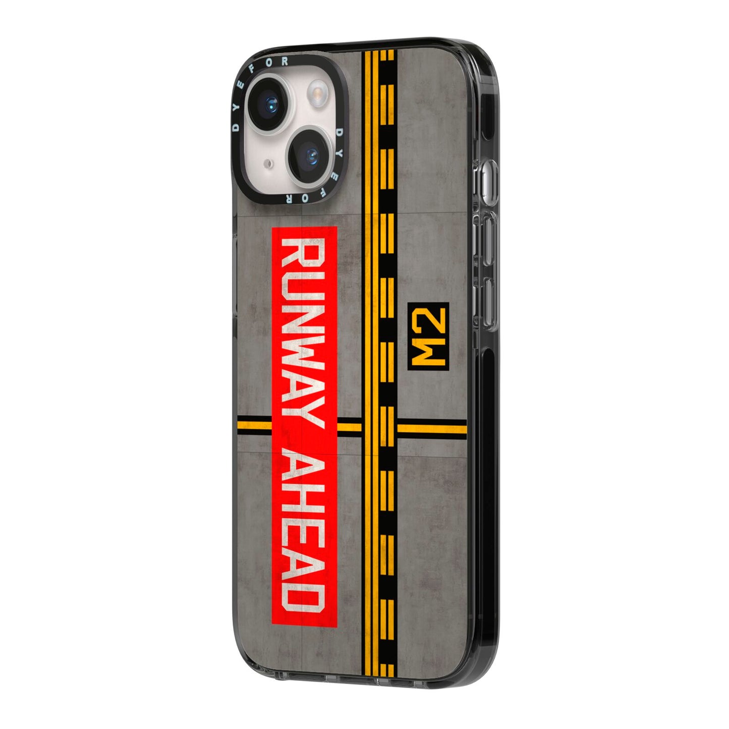 Runway Ahead iPhone 14 Black Impact Case Side Angle on Silver phone