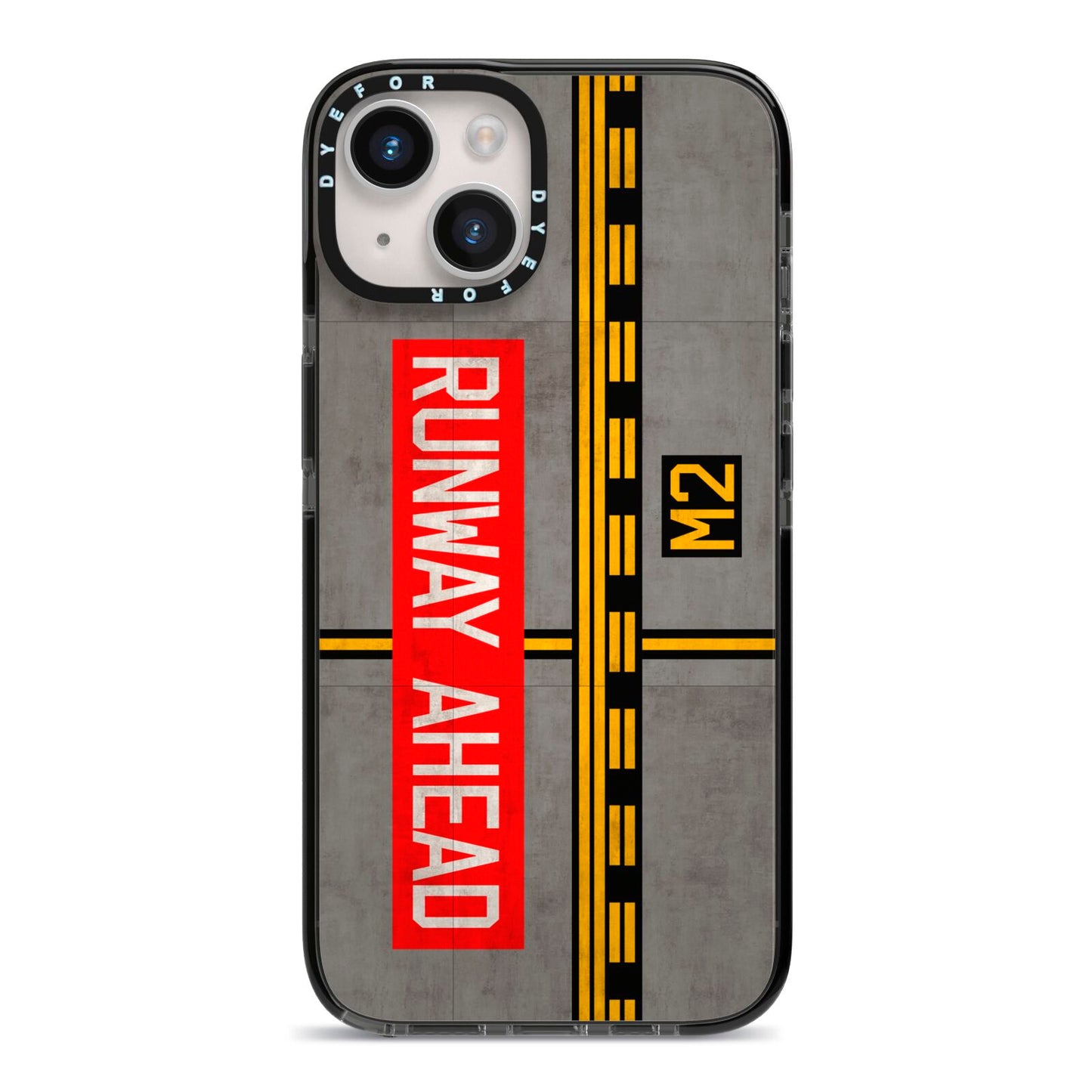 Runway Ahead iPhone 14 Black Impact Case on Silver phone