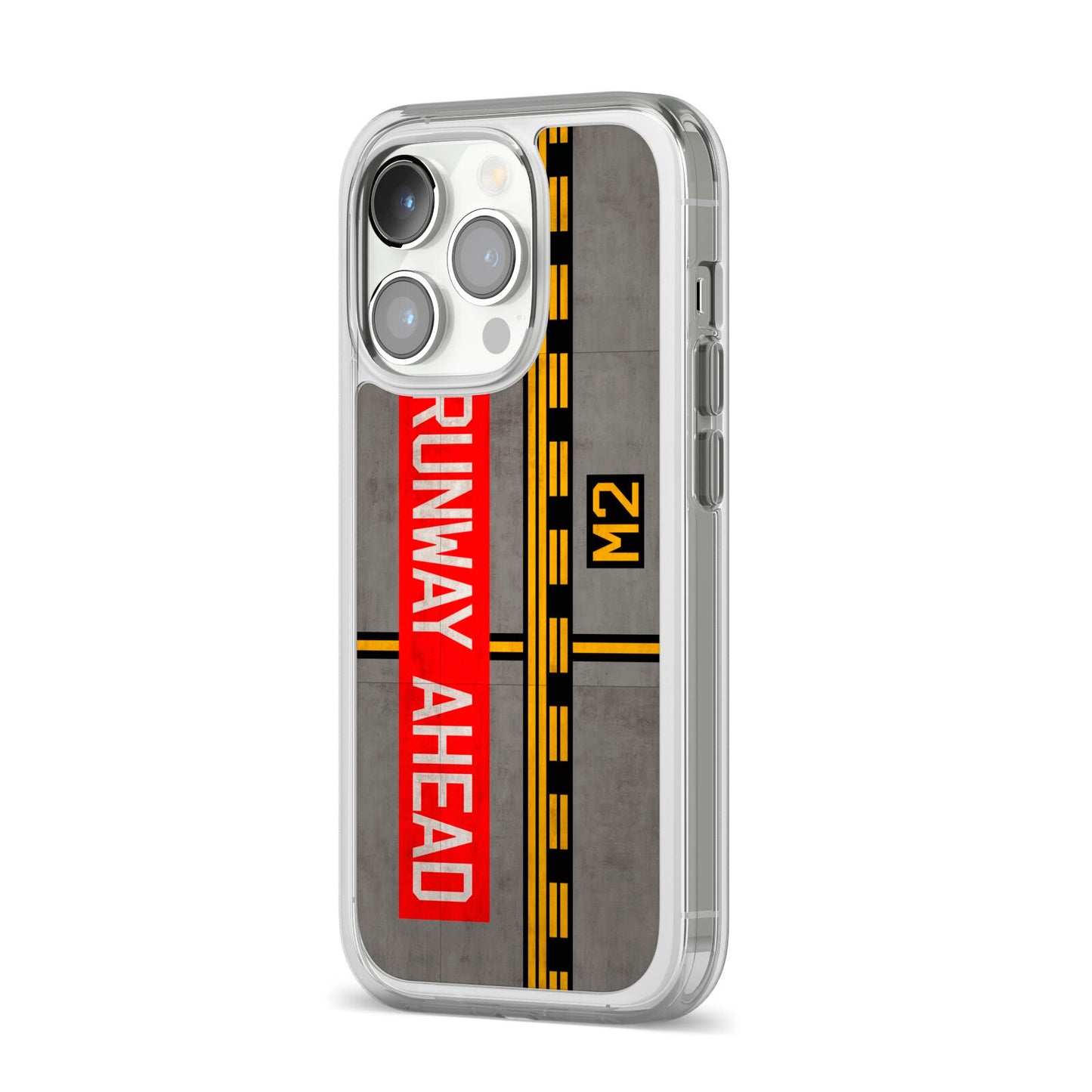 Runway Ahead iPhone 14 Pro Clear Tough Case Silver Angled Image
