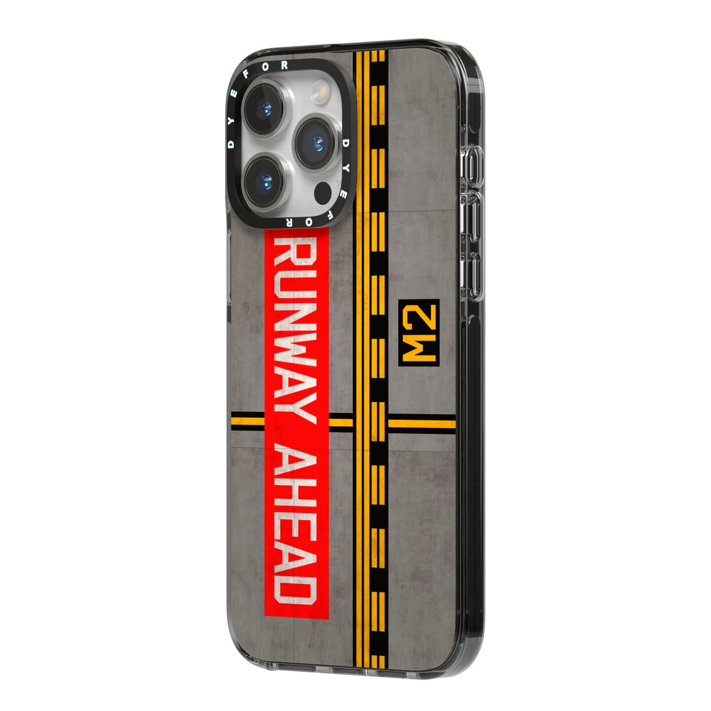 Runway Ahead iPhone 14 Pro Max Black Impact Case Side Angle on Silver phone