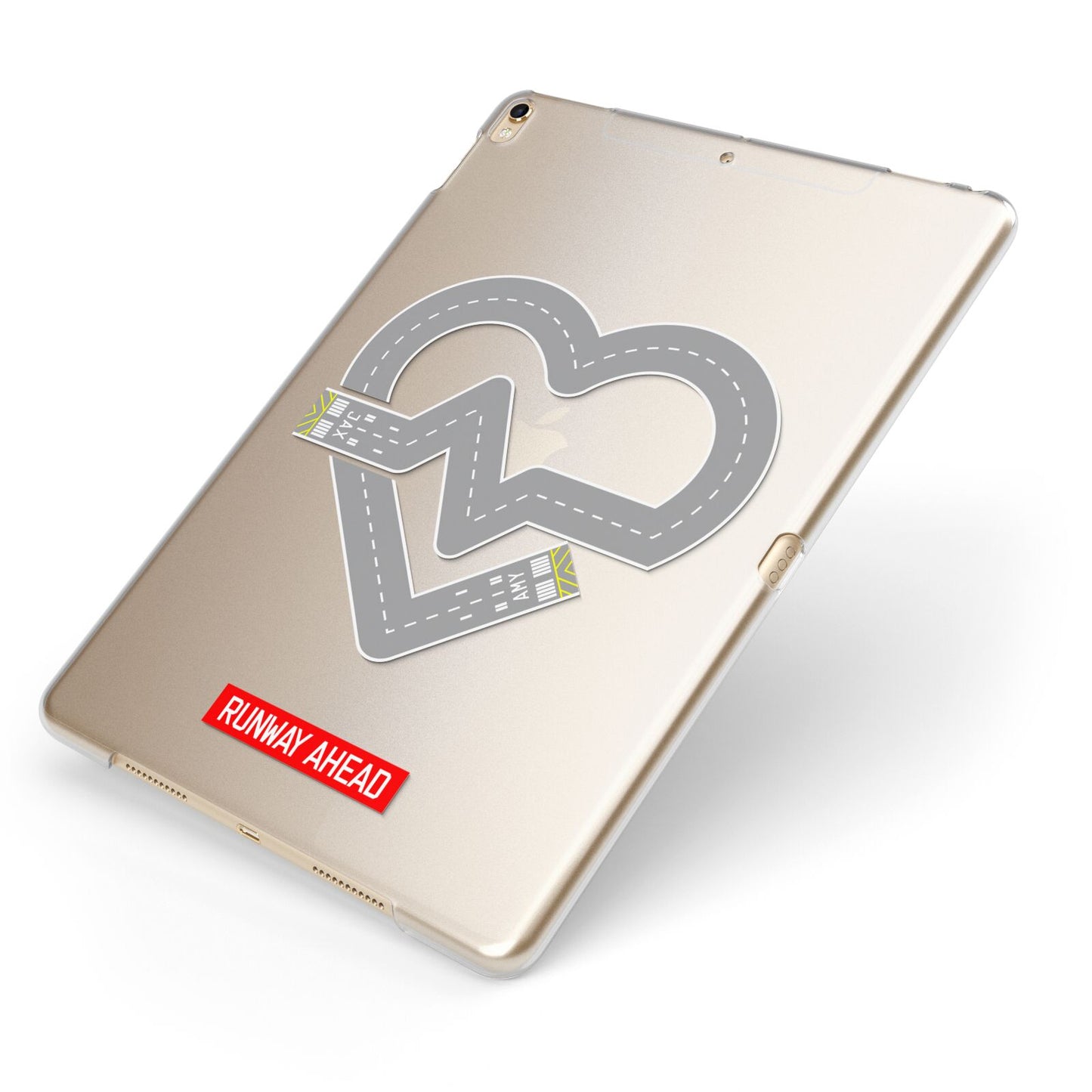 Runway Love Heart Apple iPad Case on Gold iPad Side View