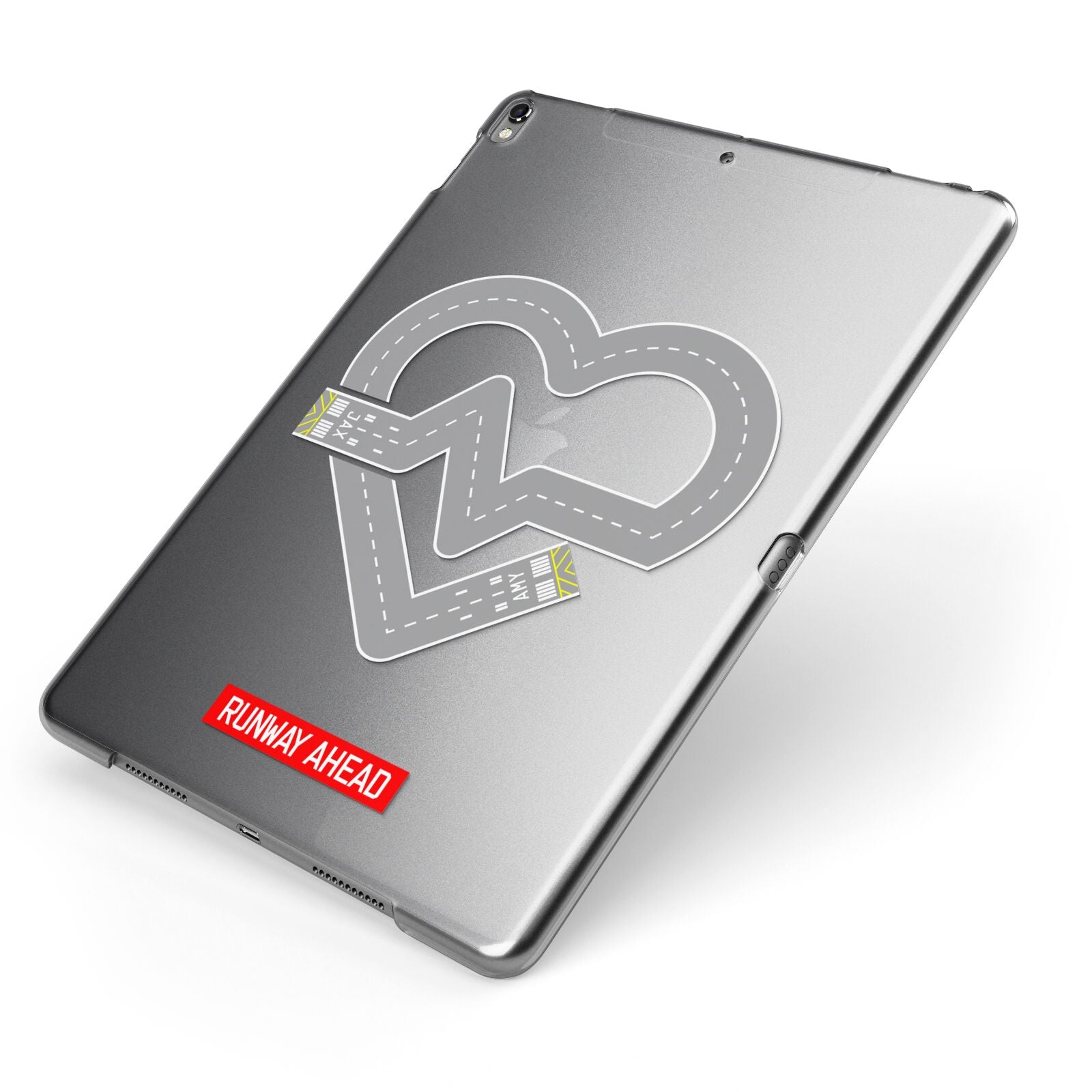 Runway Love Heart Apple iPad Case on Grey iPad Side View