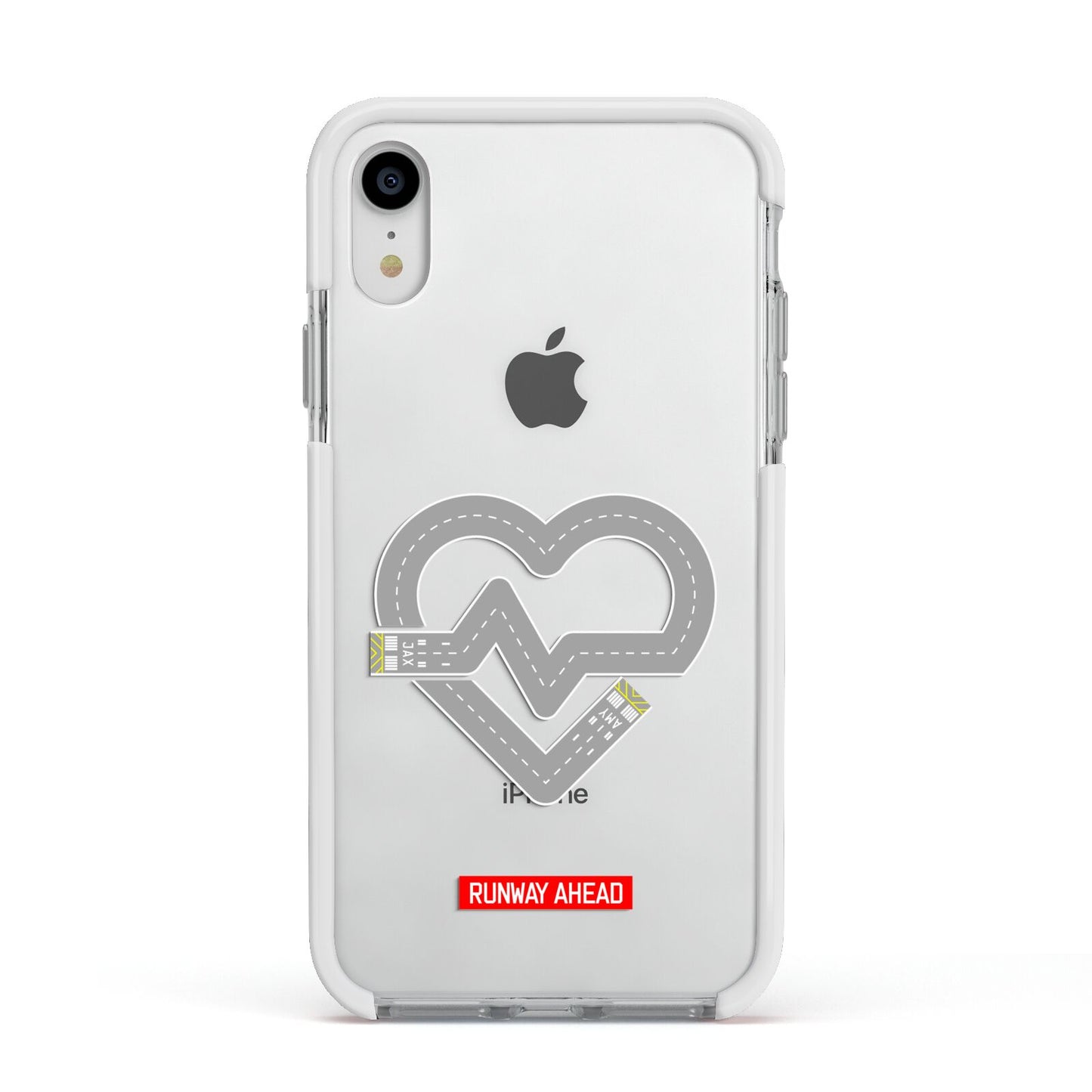 Runway Love Heart Apple iPhone XR Impact Case White Edge on Silver Phone