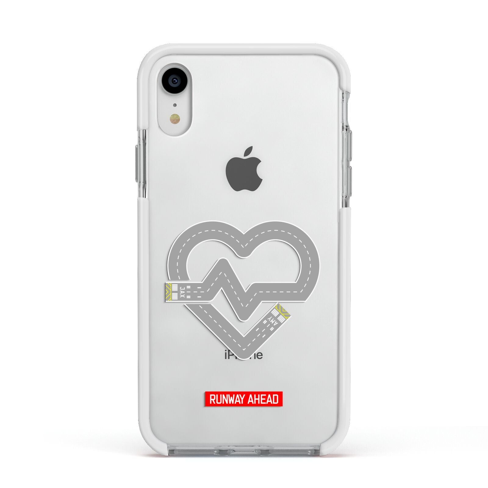 Runway Love Heart Apple iPhone XR Impact Case White Edge on Silver Phone