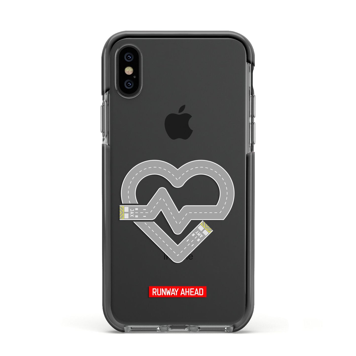 Runway Love Heart Apple iPhone Xs Impact Case Black Edge on Black Phone