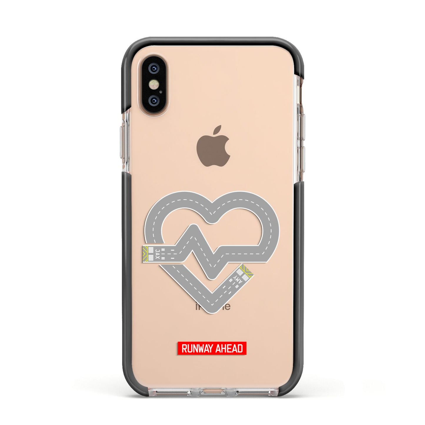 Runway Love Heart Apple iPhone Xs Impact Case Black Edge on Gold Phone