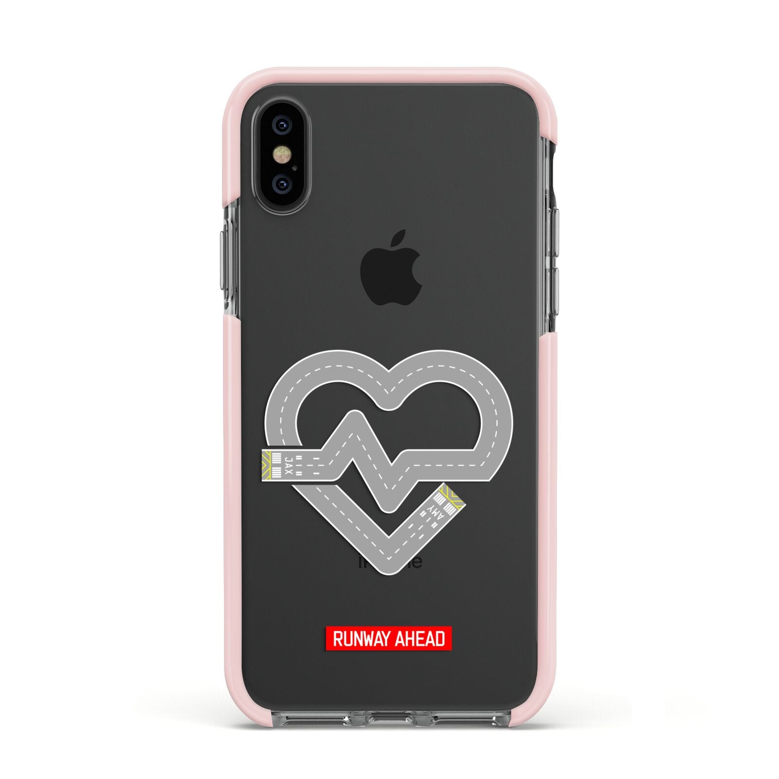 Runway Love Heart Apple iPhone Xs Impact Case Pink Edge on Black Phone