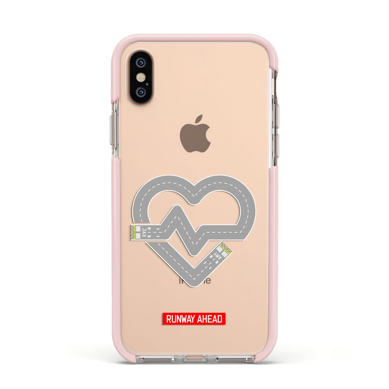 Runway Love Heart Apple iPhone Xs Impact Case Pink Edge on Gold Phone