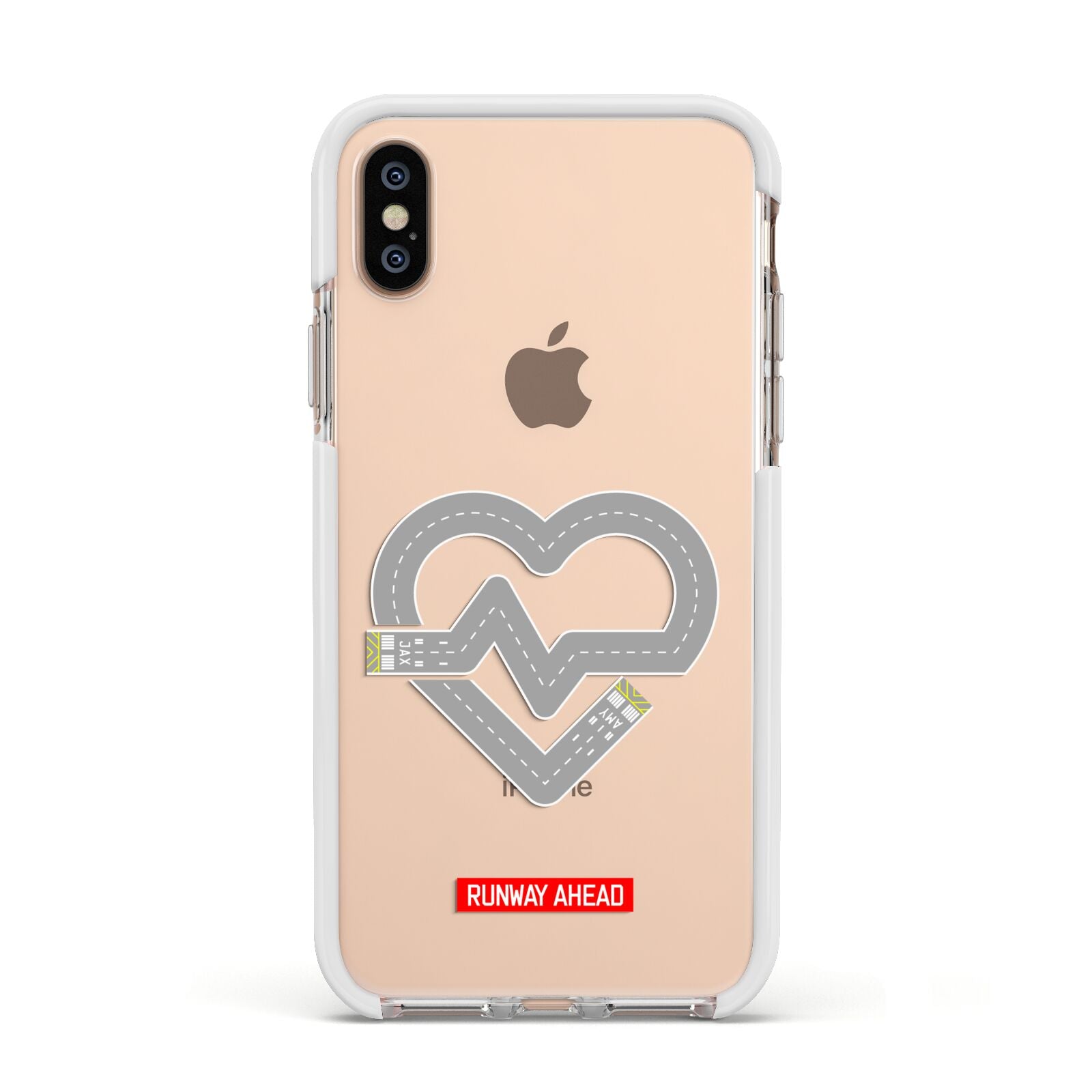 Runway Love Heart Apple iPhone Xs Impact Case White Edge on Gold Phone