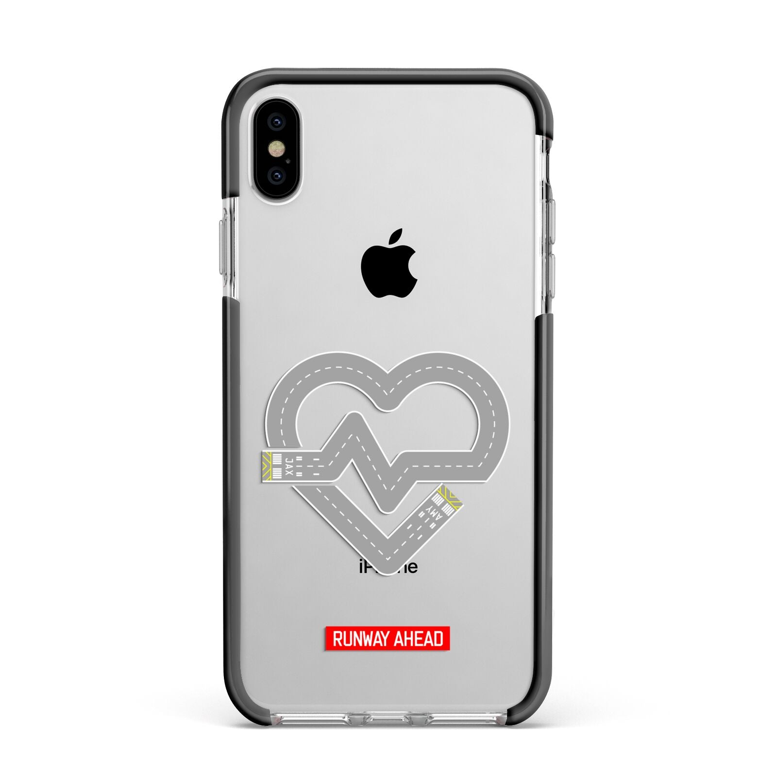 Runway Love Heart Apple iPhone Xs Max Impact Case Black Edge on Silver Phone