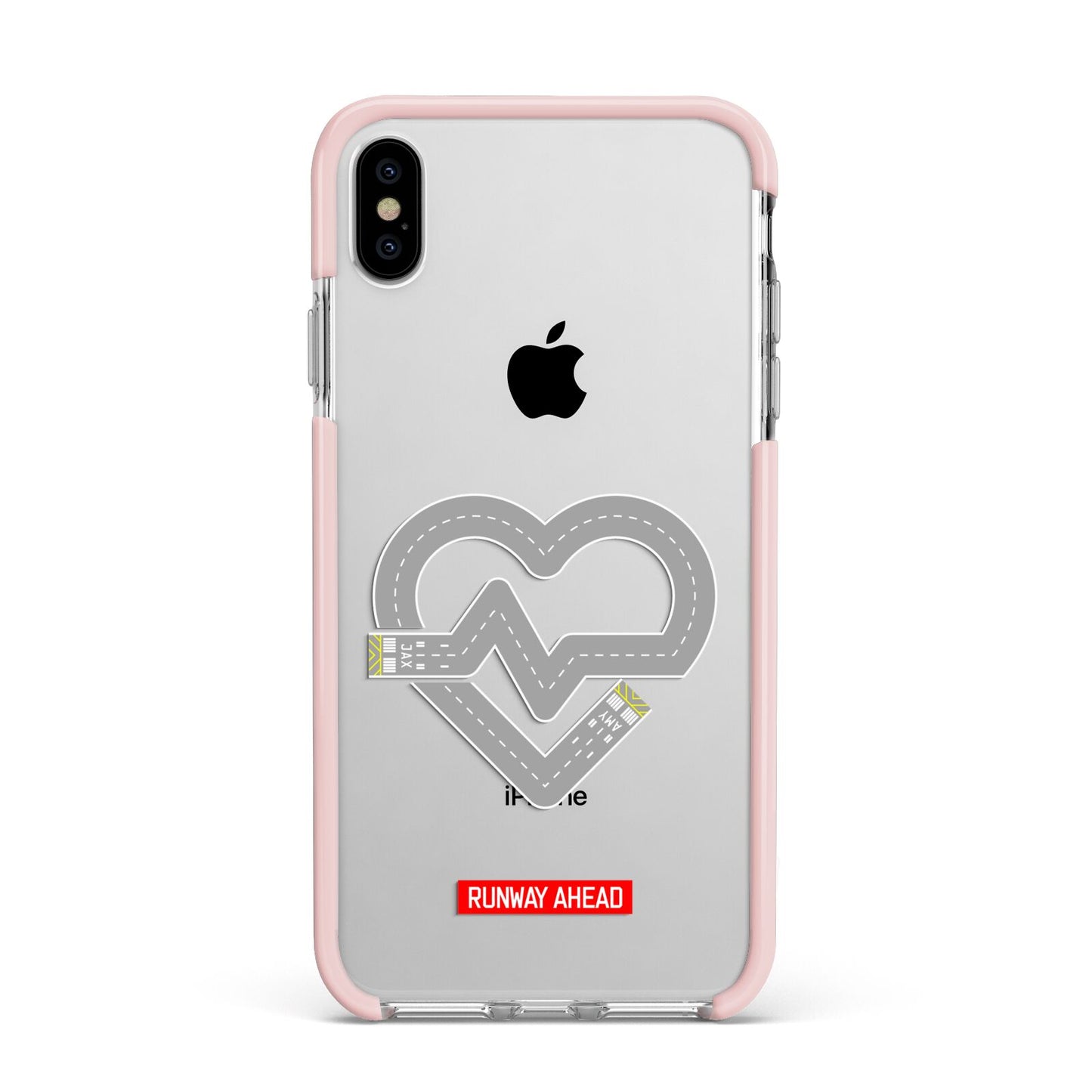 Runway Love Heart Apple iPhone Xs Max Impact Case Pink Edge on Silver Phone