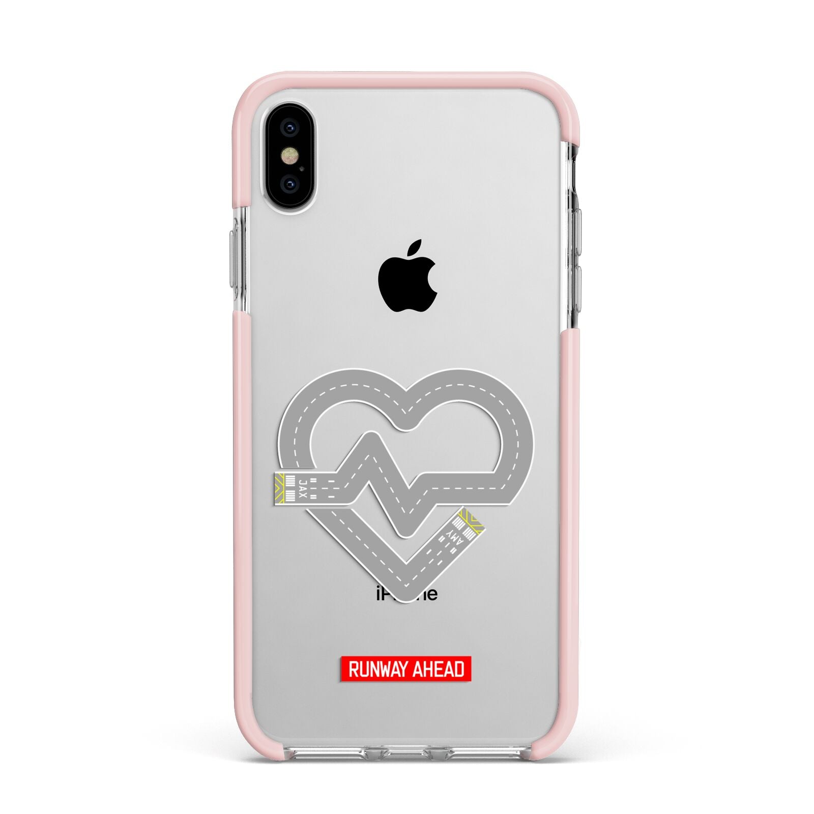 Runway Love Heart Apple iPhone Xs Max Impact Case Pink Edge on Silver Phone